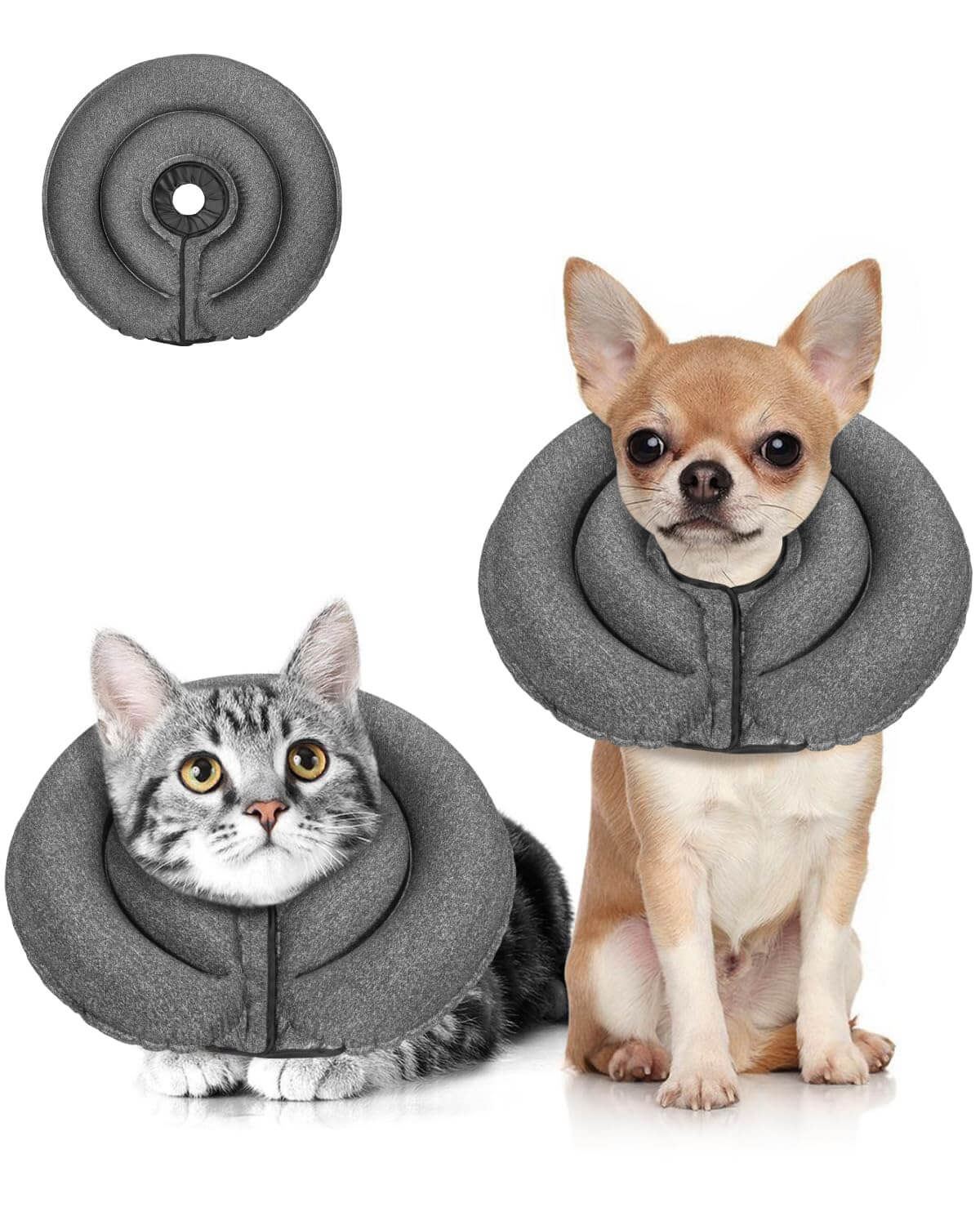 Dog Cone Collar for Large Medium Dogs, Soft Inflatable Dog Cone Alternative After Surgery, Adjustable Protective Recovery Cone - Alternative E Collar Does Not Block Vision (Gray, XS, Patented)