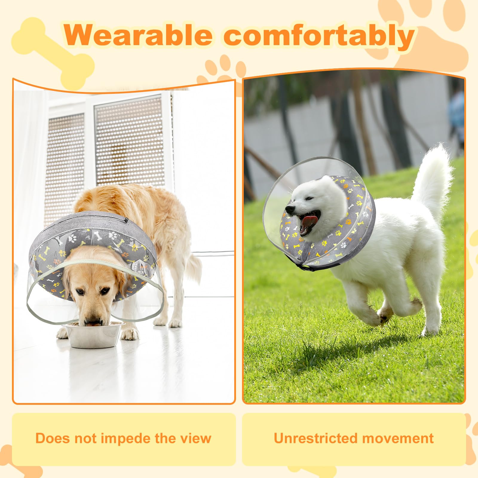 Dog Cone Collar with Enhanced Anti-Licking, Inflatable Dog Cone After Surgery, Adjustable Size with Soft Padding for Small Medium Large Dogs - S