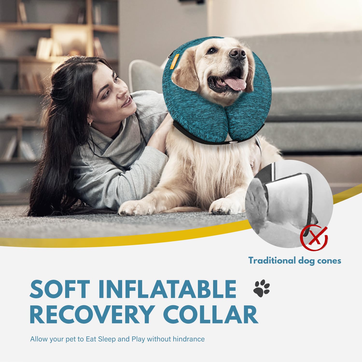 Dog Cones for Small Medium Large Dogs, Soft Cone for Dogs After Surgery Inflatable Dog Cone Alternative Recovery Donut Collar (Blue, S-Neck:8"-11")