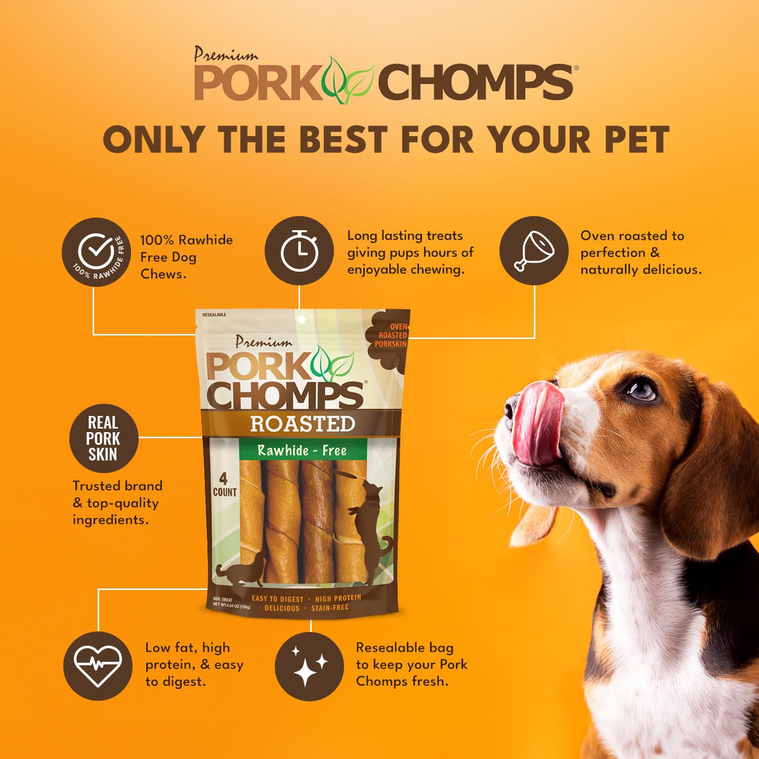 Pork Chomps Roasted Pork Skin Dog Chews, 6-inch Twists, 4 Count