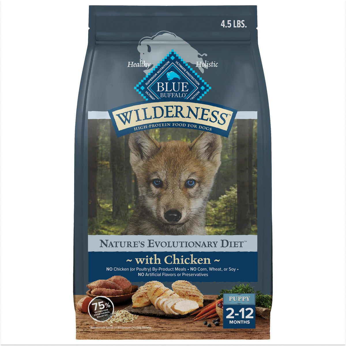 Blue Buffalo Wilderness High-Protein Natural Dry Food for Puppies, Chicken Recipe, 4.5-lb. Bag