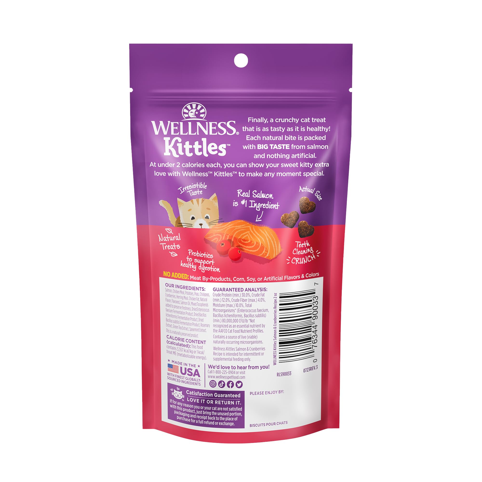 Wellness Kittles Crunchy Natural Grain Free Cat Treats, Salmon & Cranberry, 2-Ounce Bag (Package May Vary)