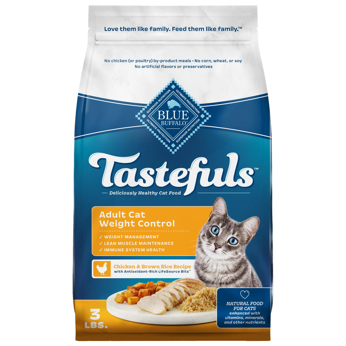 Blue Buffalo Tastefuls Adult Dry Cat Food for Weight Management, Made in the USA with Natural Ingredients, Chicken Recipe, 3-lb. Bag