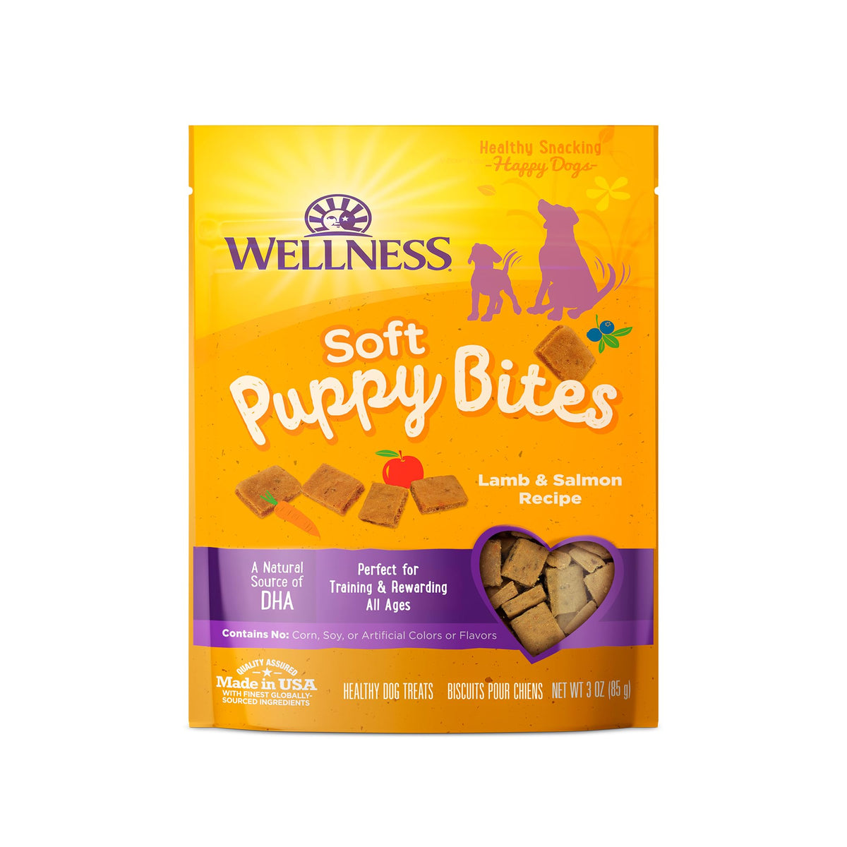 Wellness Soft Puppy Bites Healthy Grain-Free Treats for Training, Dog Treats with Real Meat and DHA, No Artificial Flavors (Lamb & Salmon, 3-Ounce Bag)