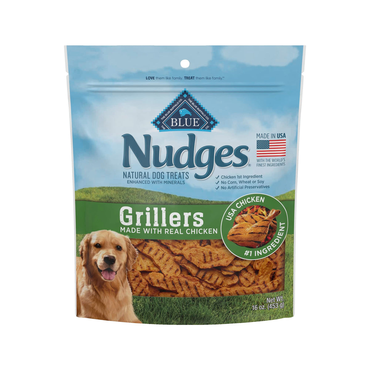 Blue Buffalo Nudges Grillers Natural Dog Treats, Chicken, 16oz Bag