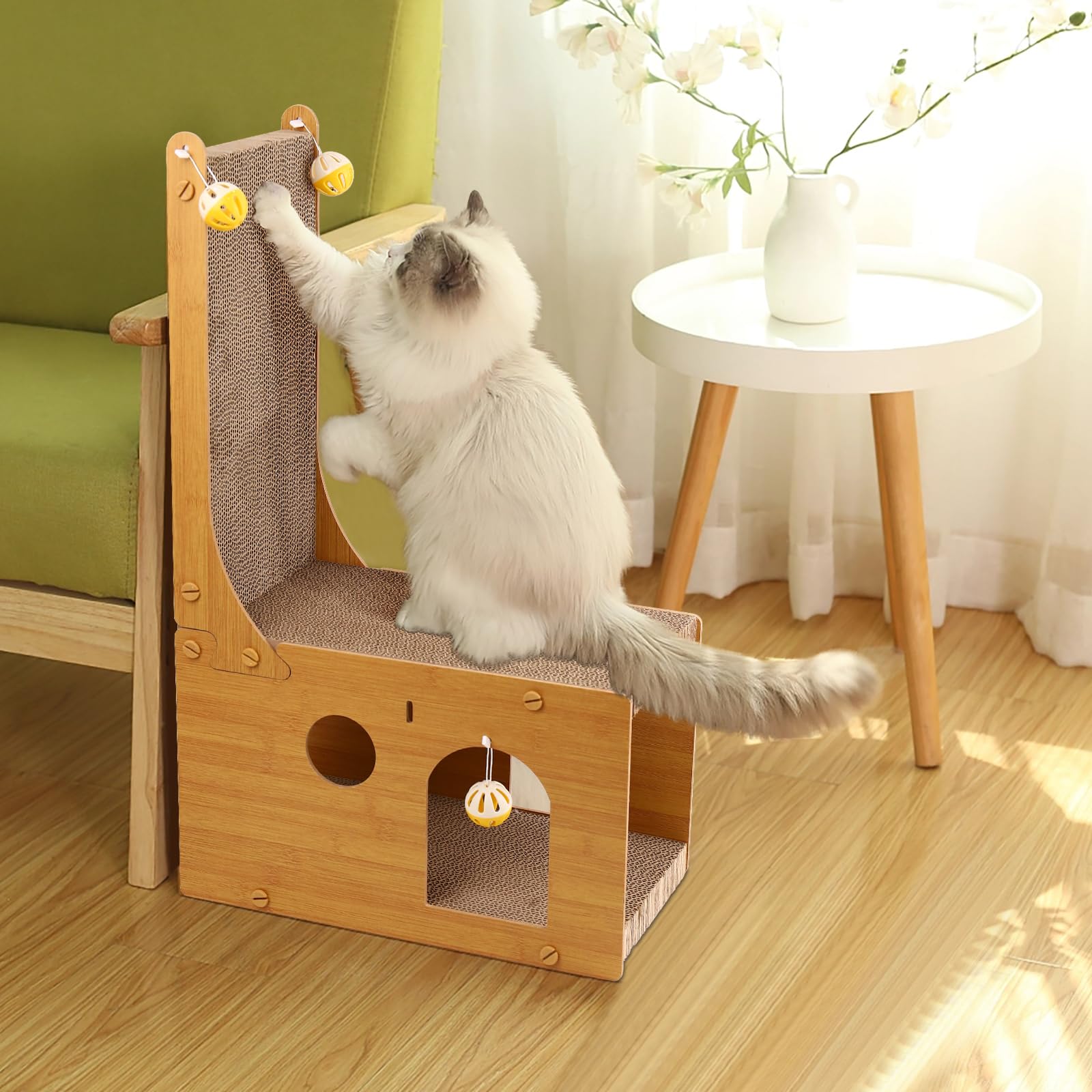 Cat Scratcher, Cat Scratching Board, L Shaped Vertical Cat Scratcher for Wall and Couch Protection, Cat Scratching Board with 4 Cat Ball Toys for Indoor Cats