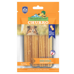 Himalayan Dog Chew Churro Yak Cheese Dog Chews, 100% Natural, Long Lasting, Gluten Free, Healthy & Safe Dog Treats, Lactose & Grain Free, Protein Rich, Real Peanut Butter Flavor, 4 Churros Per Pouch