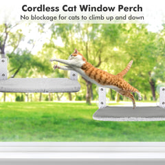 Cordless Cat Window Perch, Cat Hammock with 4 Suction Cups, Solid Metal Frame and Reversible Cover, Foldable Cat Beds for Indoor Cats