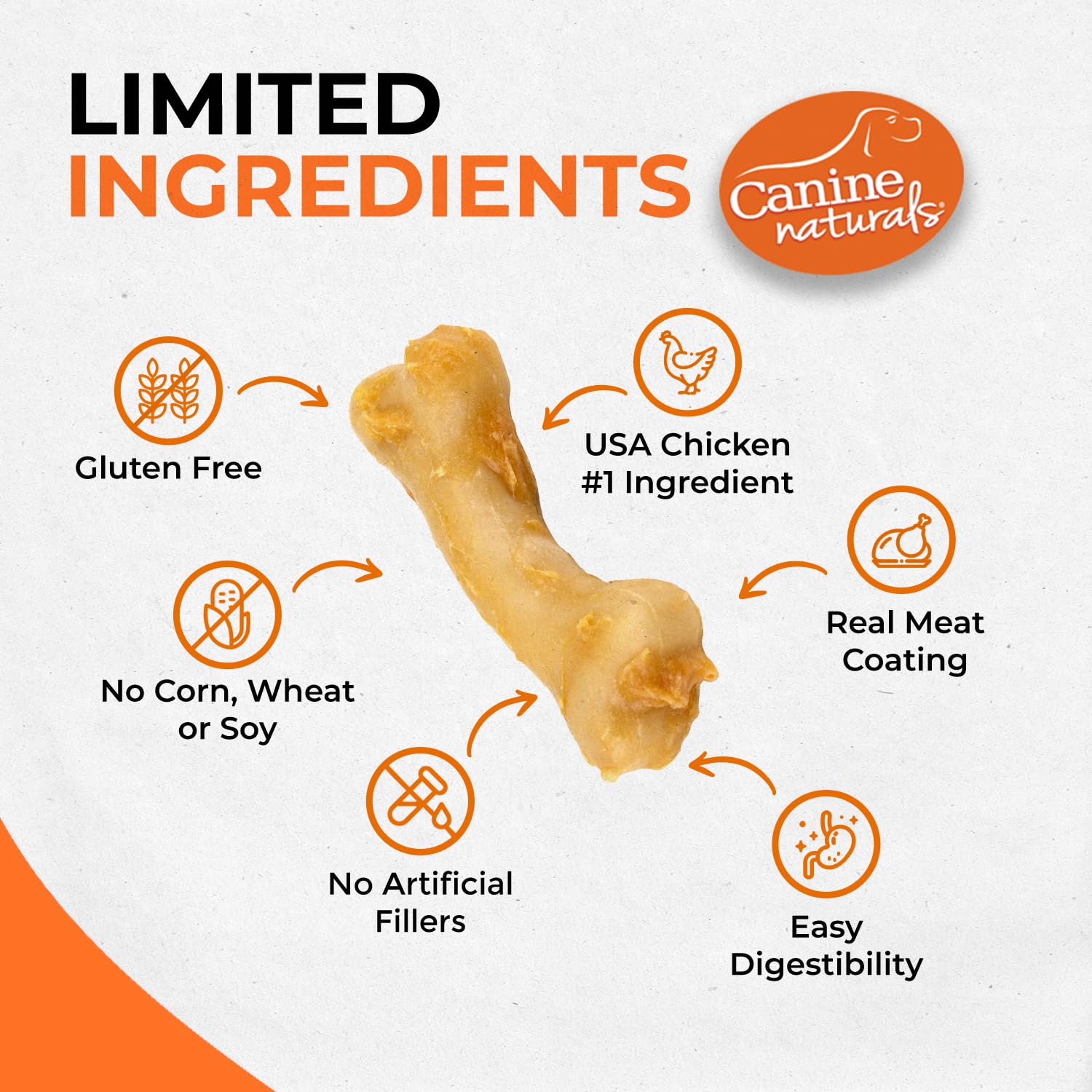 Canine Naturals IrresistiBONES Long Lasting Chicken Chew - Made from USA Raised Chicken – with A Real Meat Coating - All Natural and Easily Digestible - 3 Pack