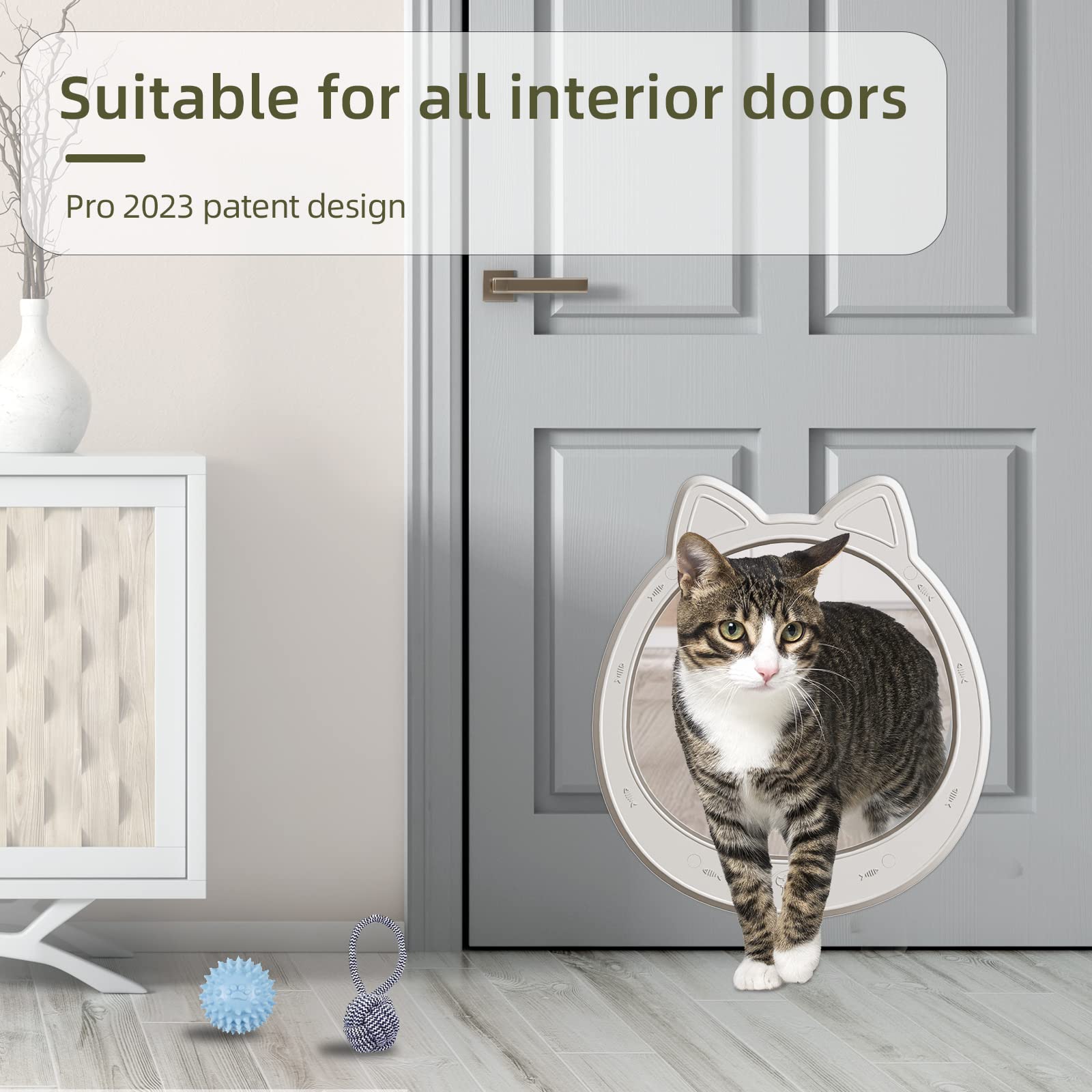 Large Cat Door, Cat Door Interior Door, No Flap Cat Door, Easy to Install, Strong Pet Door for Cat, No Training, Up to 22 LBS, White