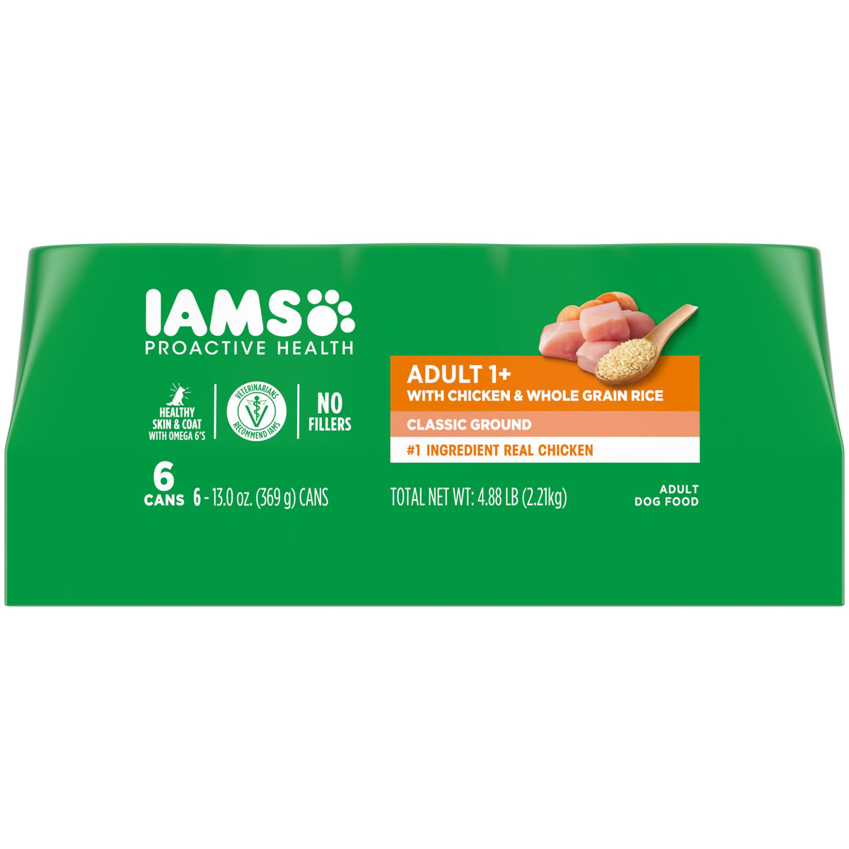 IAMS Proactive Health Adult Wet Dog Food Classic Ground with Chicken and Rice, 13 oz. Cans, Pack of 6