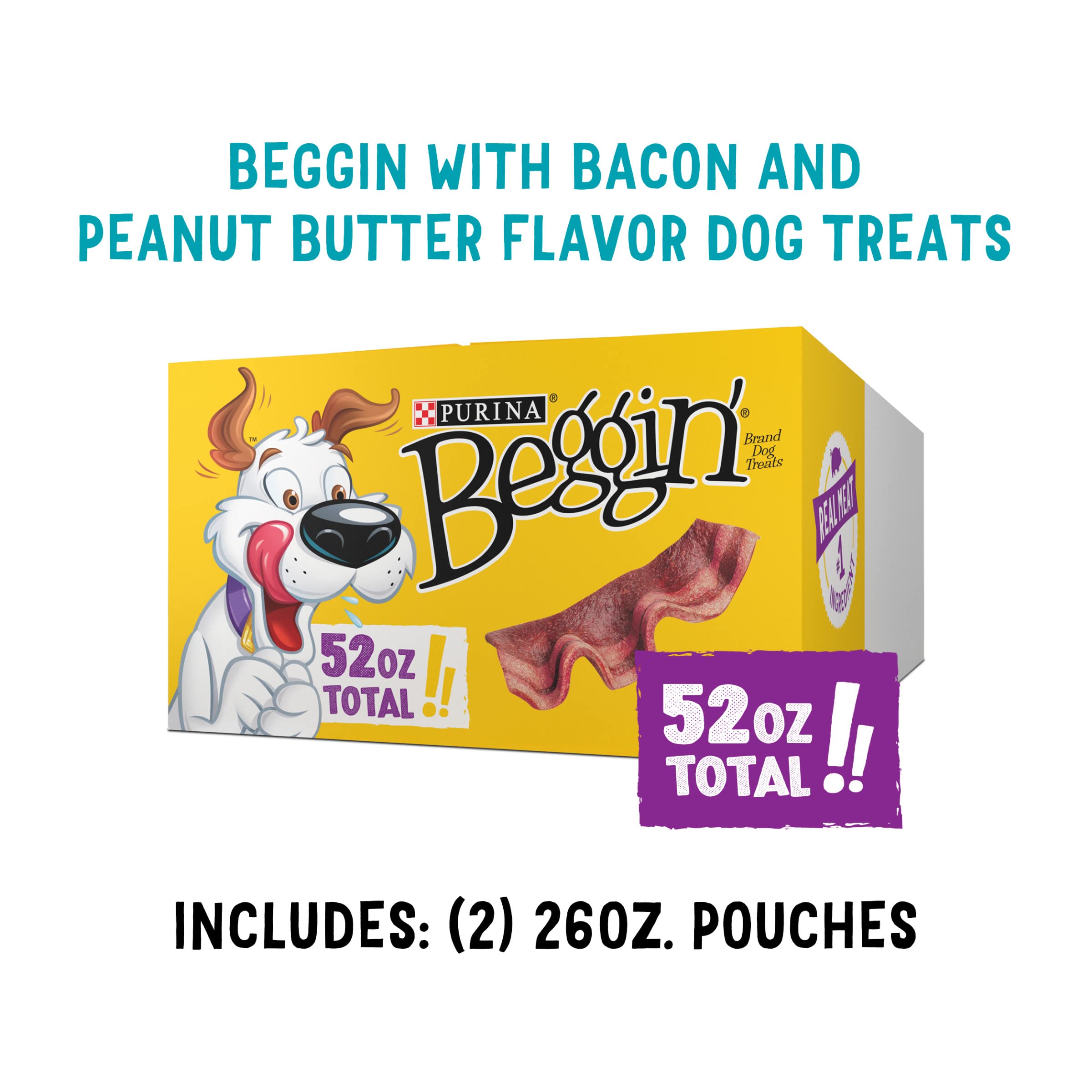 Purina Beggin' Strips With Real Meat Dog Treats, With Bacon and Peanut Butter Flavor - (Pack of 2) 26 oz. Pouches