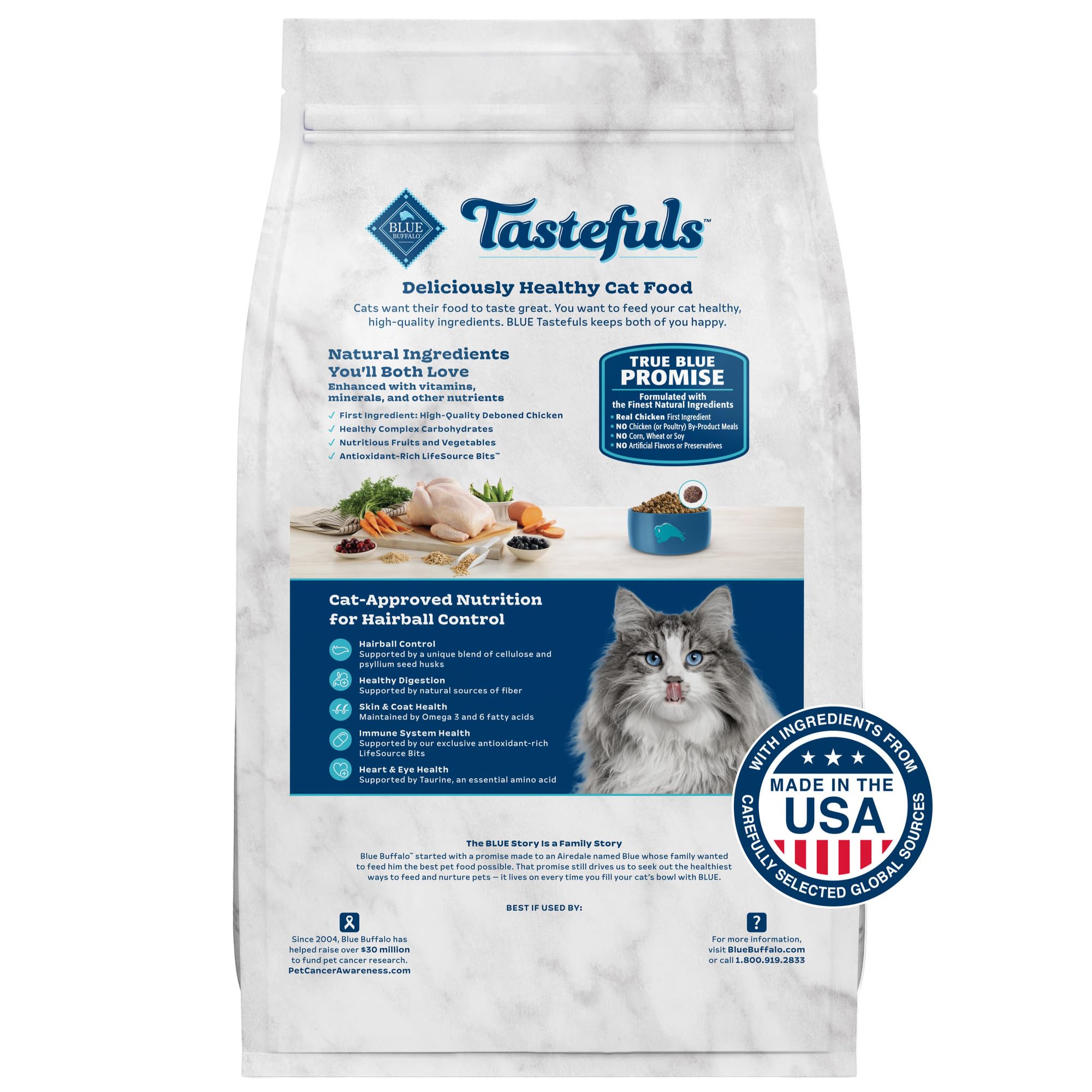 Blue Buffalo Tastefuls Weight & Hairball Control Natural Dry Food for Adult Cats, 3-lb. Bag