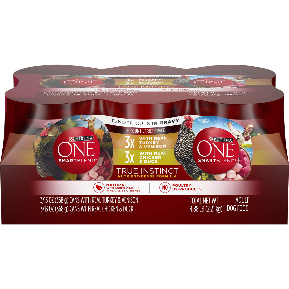 Purina ONE True Instinct Tender Cuts in Gravy with Real Turkey and Venison, and with Real Chicken and Duck High Protein Wet Dog Food Variety Pack - (Pack of 6) 13 Oz. Cans