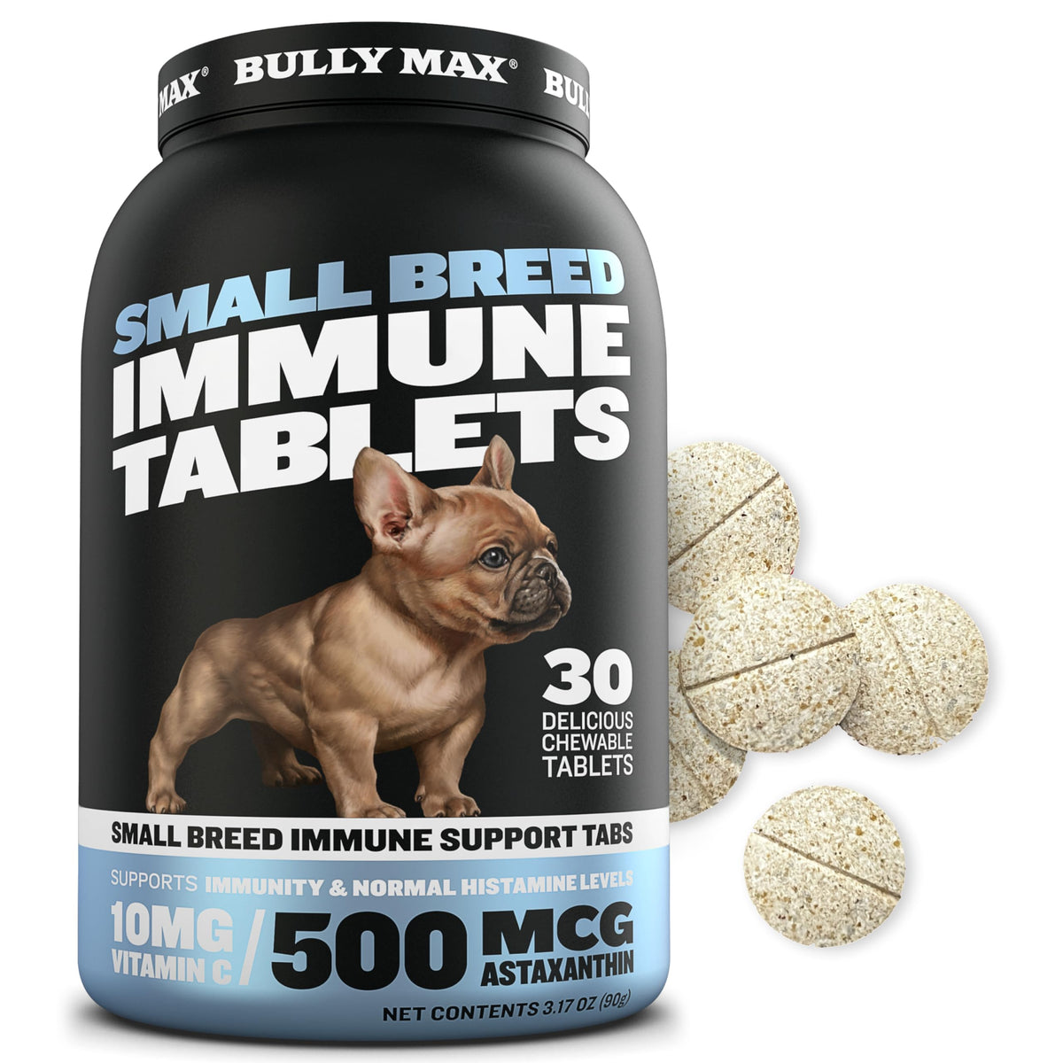 Bully Max Small Breed Dog Immune Support Tablets - Chewable Dog Multivitamin Immunity Booster Supplement Tabs for Puppy & Adult Dogs - Pet Vitamins with Astaxanthin, Colostrum, Turmeric - 30 Tablets