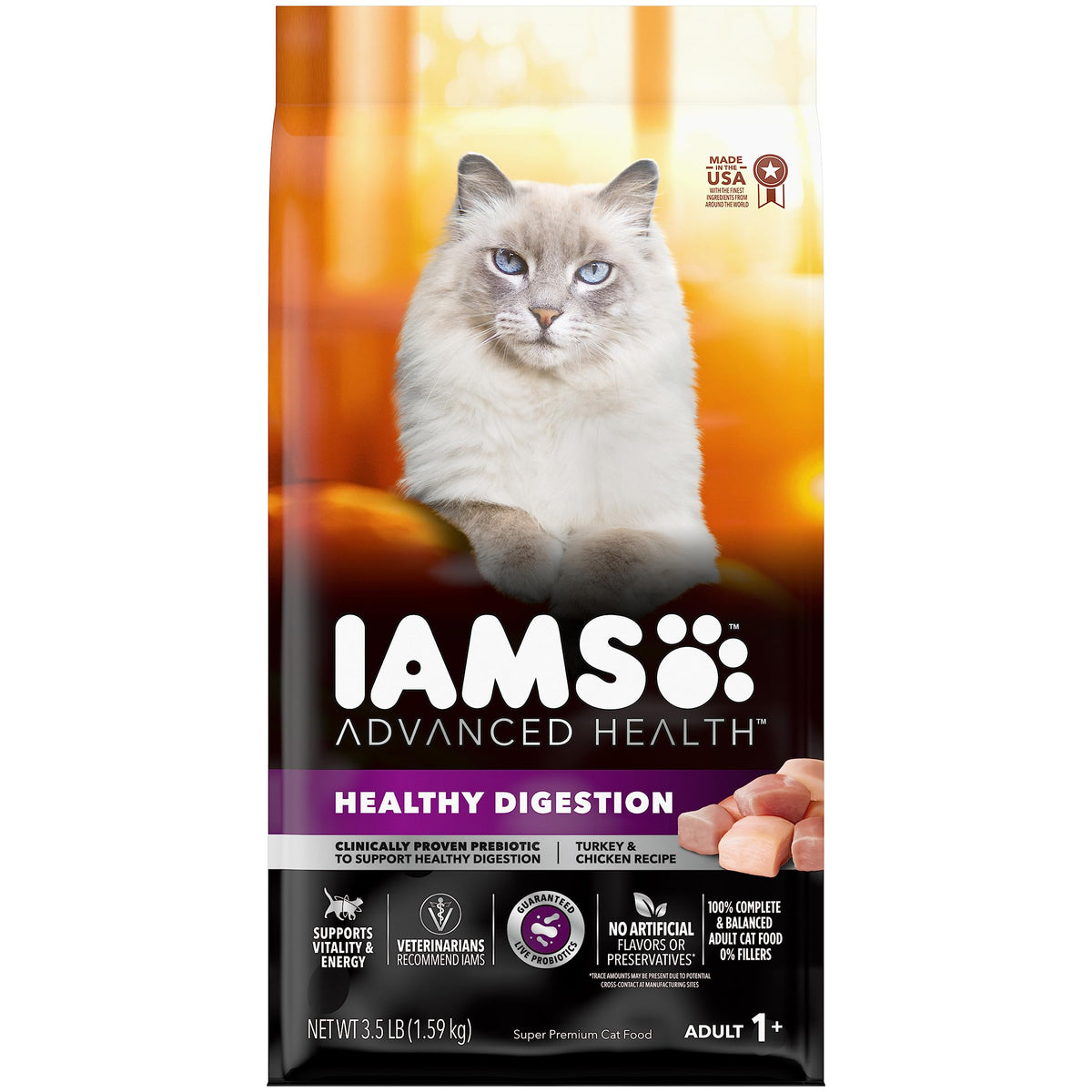 IAMS Advanced Health Healthy Digestion Turkey and Chicken Recipe Adult Dry Cat Food, 3.5 lb. Bag, Brown, 3.50 Pound (Pack of 1)