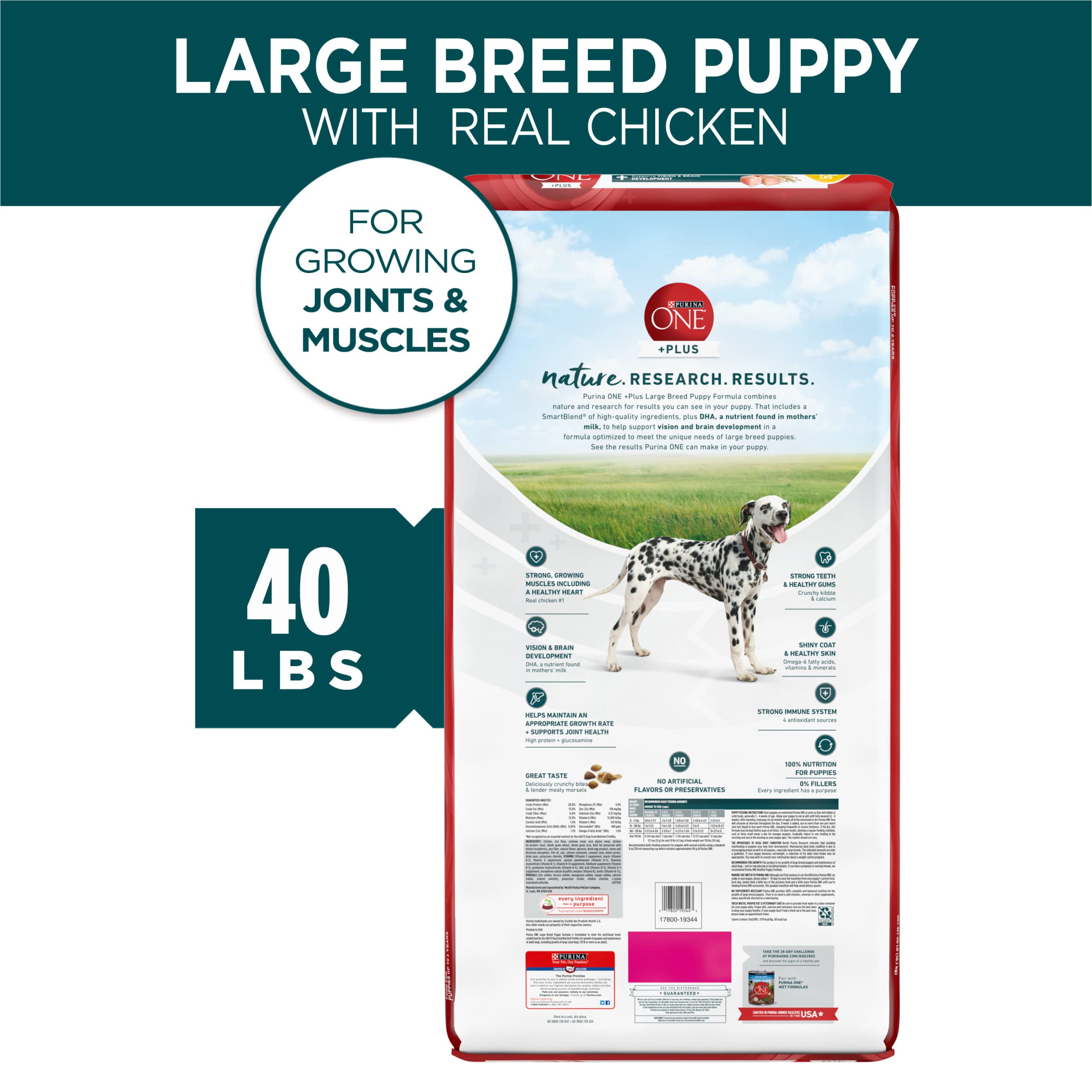 Purina ONE Plus Large Breed Puppy Food Dry Formula - 40 Lb. Bag.