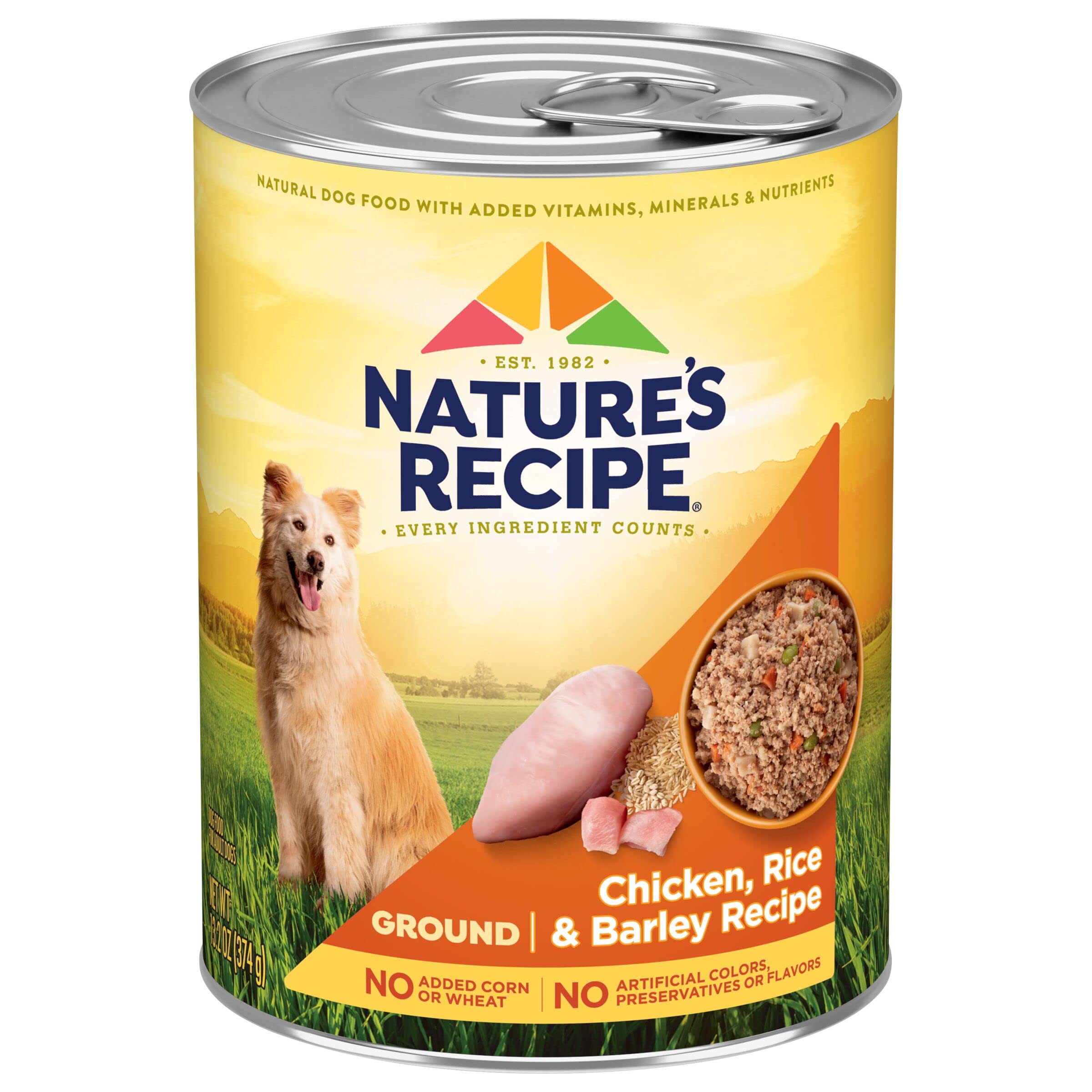 Nature's Recipe Wet Dog Food, Chicken, Rice & Barley Recipe Ground Formula, 13.2 Ounce Can (Pack of 12)