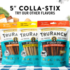 TRURANCH 5" Collagen Sticks, Beef, Healthy Joint Support Dog Treat, Rawhide Alternative, Skin & Coat Health, Made with Real Beef, 1 Bag, 15 Count