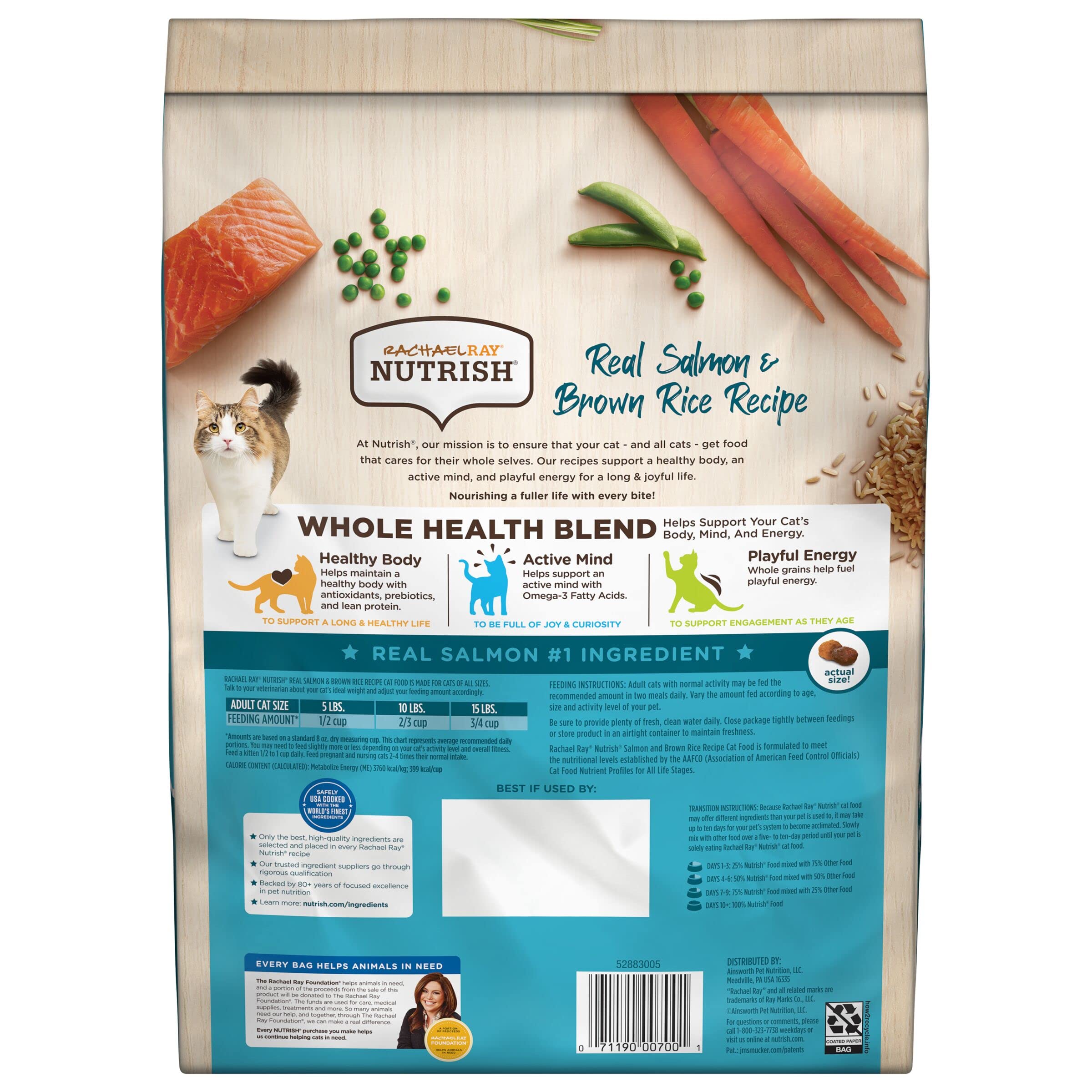 Rachael Ray Nutrish Premium Natural Dry Cat Food with Added Vitamins, Minerals & Other Nutrients, Real Salmon & Brown Rice Recipe, 6 Pound Bag