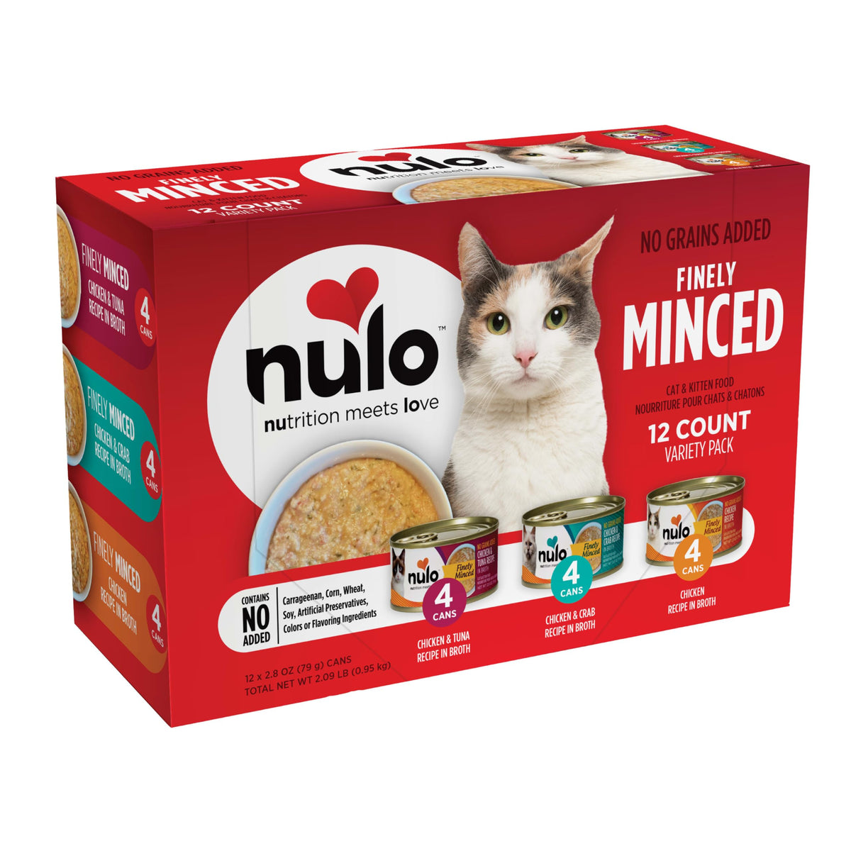 Nulo Grain-Free Finely Minced Wet Canned Cat & Kitten Food, Variety Pack, 2.8 Ounce, 12 Cans