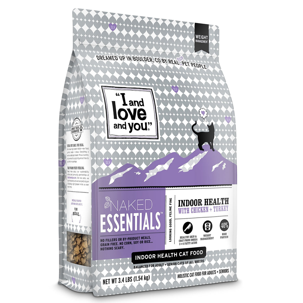 I and love and you Naked Essentials Dry Cat Food - Chicken + Turkey for Indoor Health - Grain Free, Real Meat, No Fillers, 3.4lb Bag