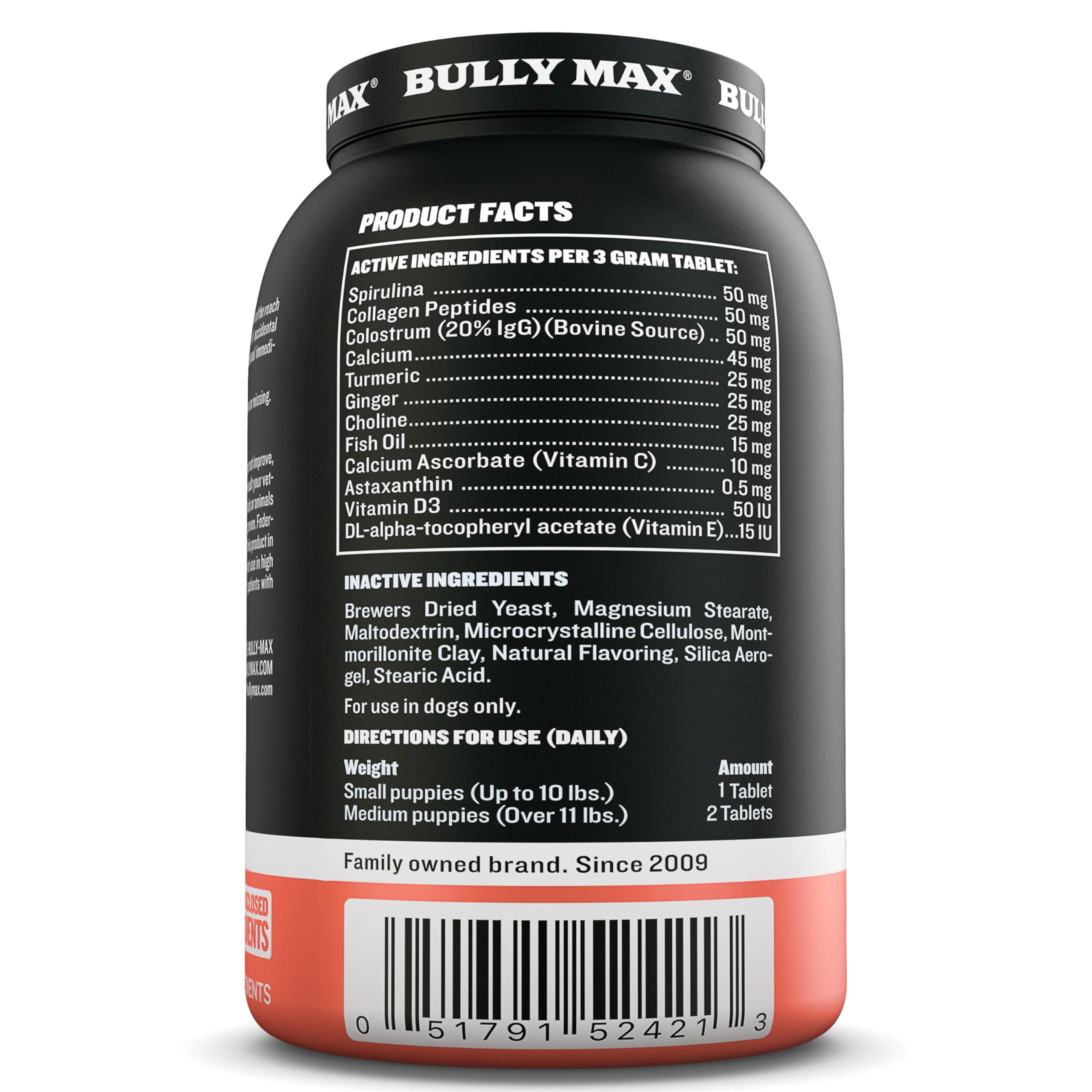 Bully Max 2-in-1 Puppy Vitamins - 30 Chewable Tablets for Development and Growth of Puppies - Dog Vitamin Tablet Supplements for Small Dogs, Large Breed Pups and Growing Dogs (Feed 1-2 Tabs per Day)