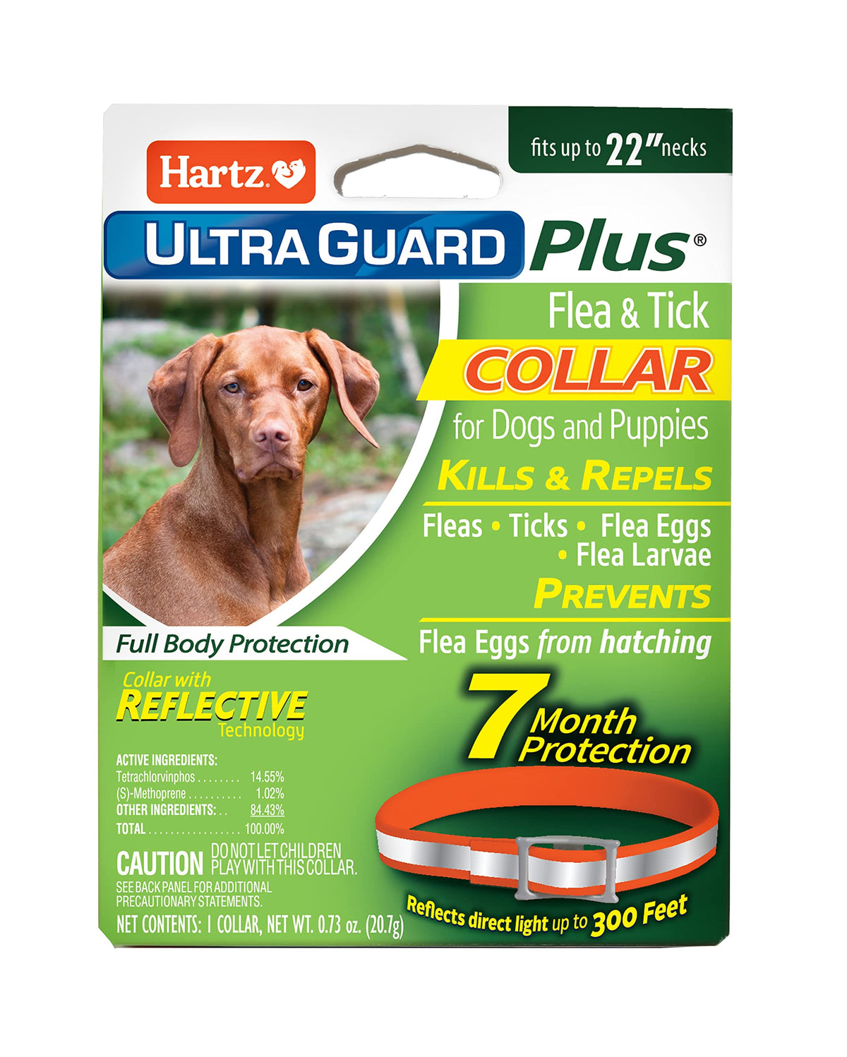 Hartz UltraGuard Plus Flea & Tick Collar for Dogs and Puppies, 7 Month Flea and Tick Prevention and Protection Per Collar, Reflective Orange, up to 22 Inch Neck