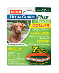 Hartz UltraGuard Plus Flea & Tick Collar for Dogs and Puppies, 7 Month Flea and Tick Prevention and Protection Per Collar, Reflective Orange, up to 22 Inch Neck