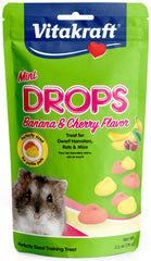 Vitakraft Drops Mini Banana & Cherry Flavor Dwarf Hamster, Rat, and Mouse Treat, 2.5 oz, Multi