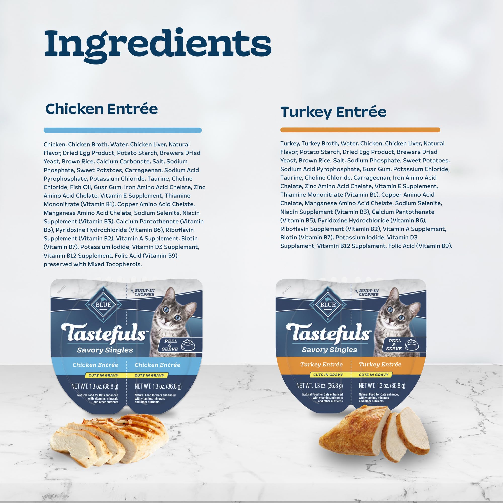 Blue Buffalo Tastefuls Savory Singles Variety Pack, Wet Cat Food in Gravy, 2.6-oz. Twin-Pack Trays, Chicken & Turkey Entreé (12 Count)