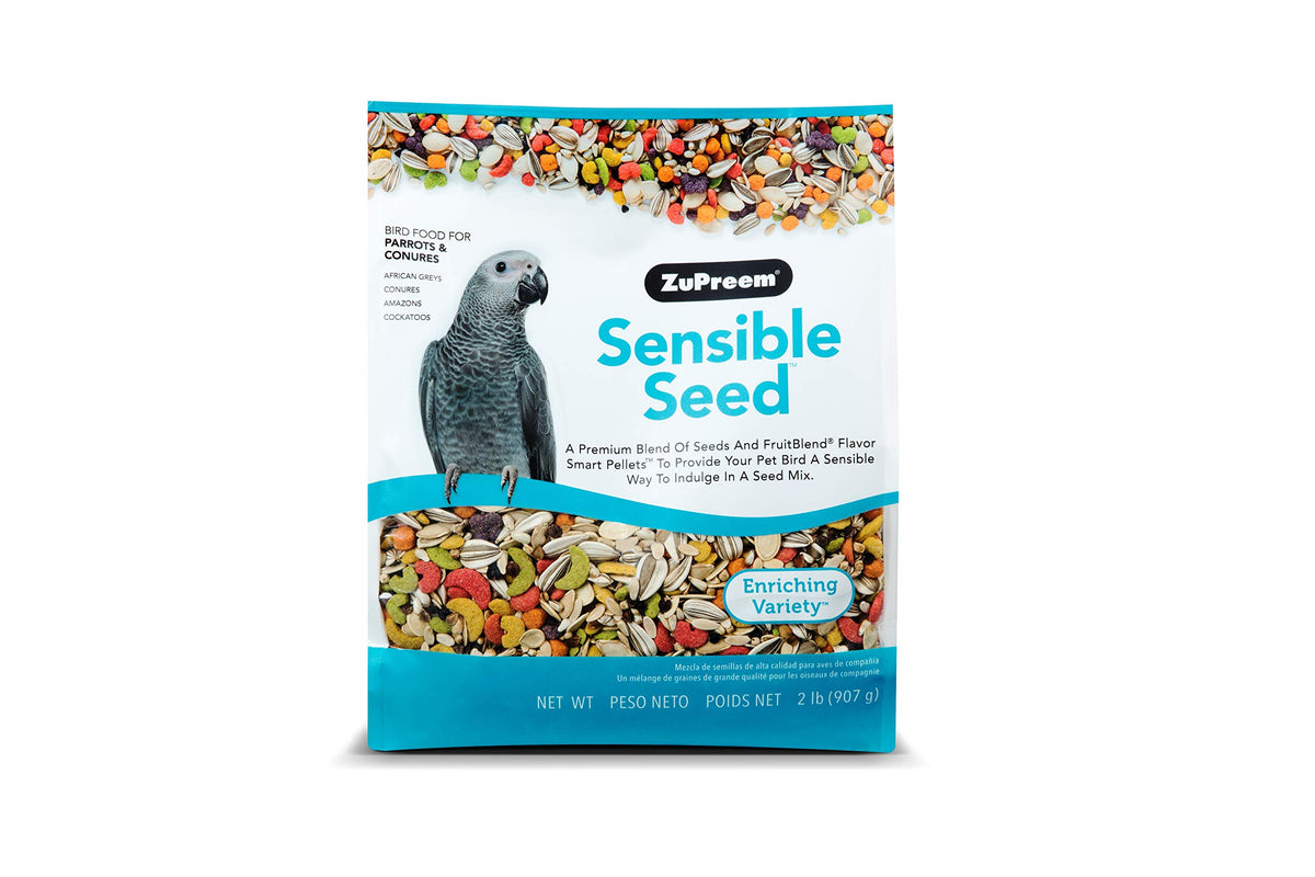 ZuPreem Sensible Seed Bird Food for Parrots & Conures - Premium Blend of Seeds, FruitBlend Pellets for Caiques, African Greys, Senegals, Amazons, Eclectus, Small Cockatoos (2 lb bag)