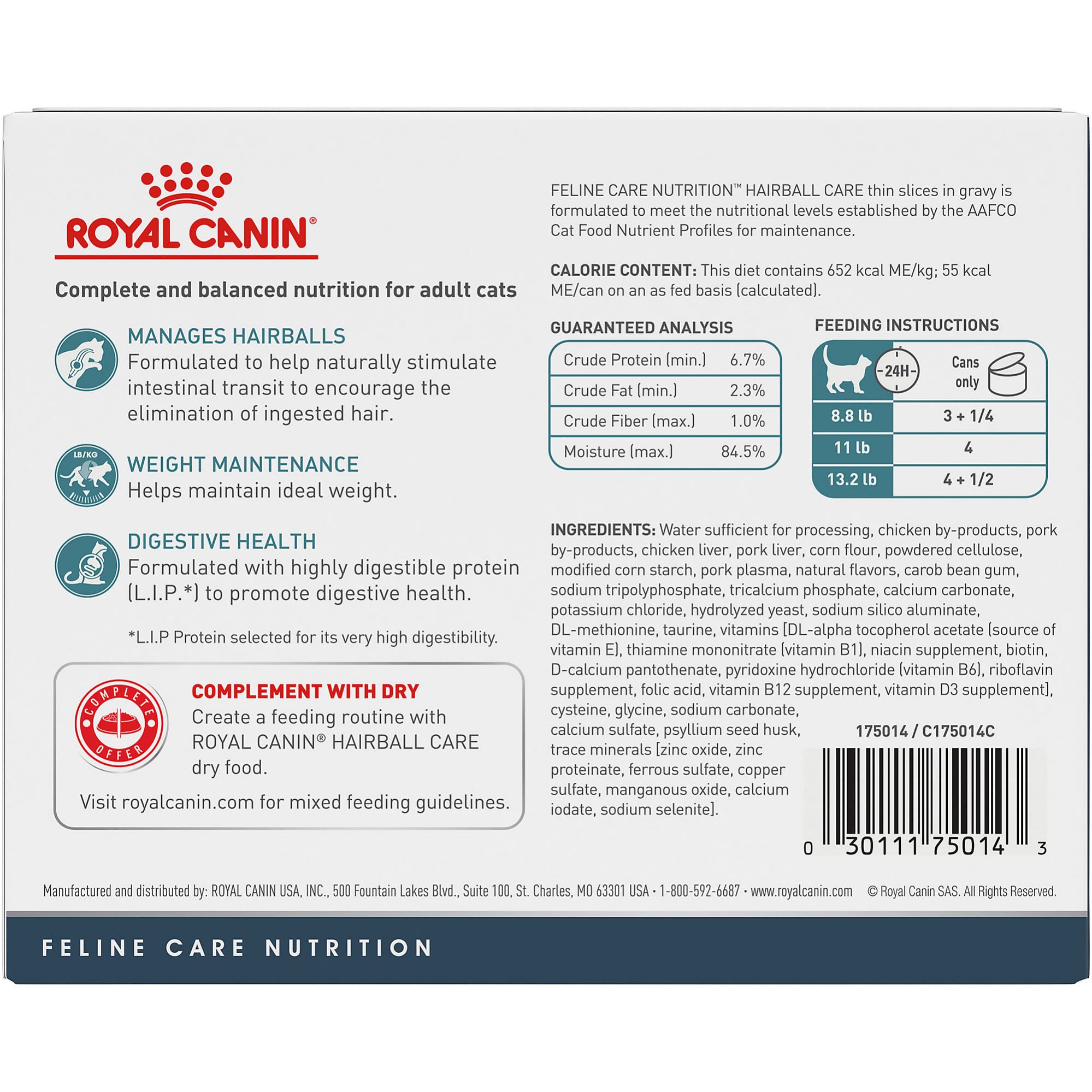 Royal Canin Hairball Care Thin Slices In Gravy Wet Cat Food, 3 oz can (6-pack)