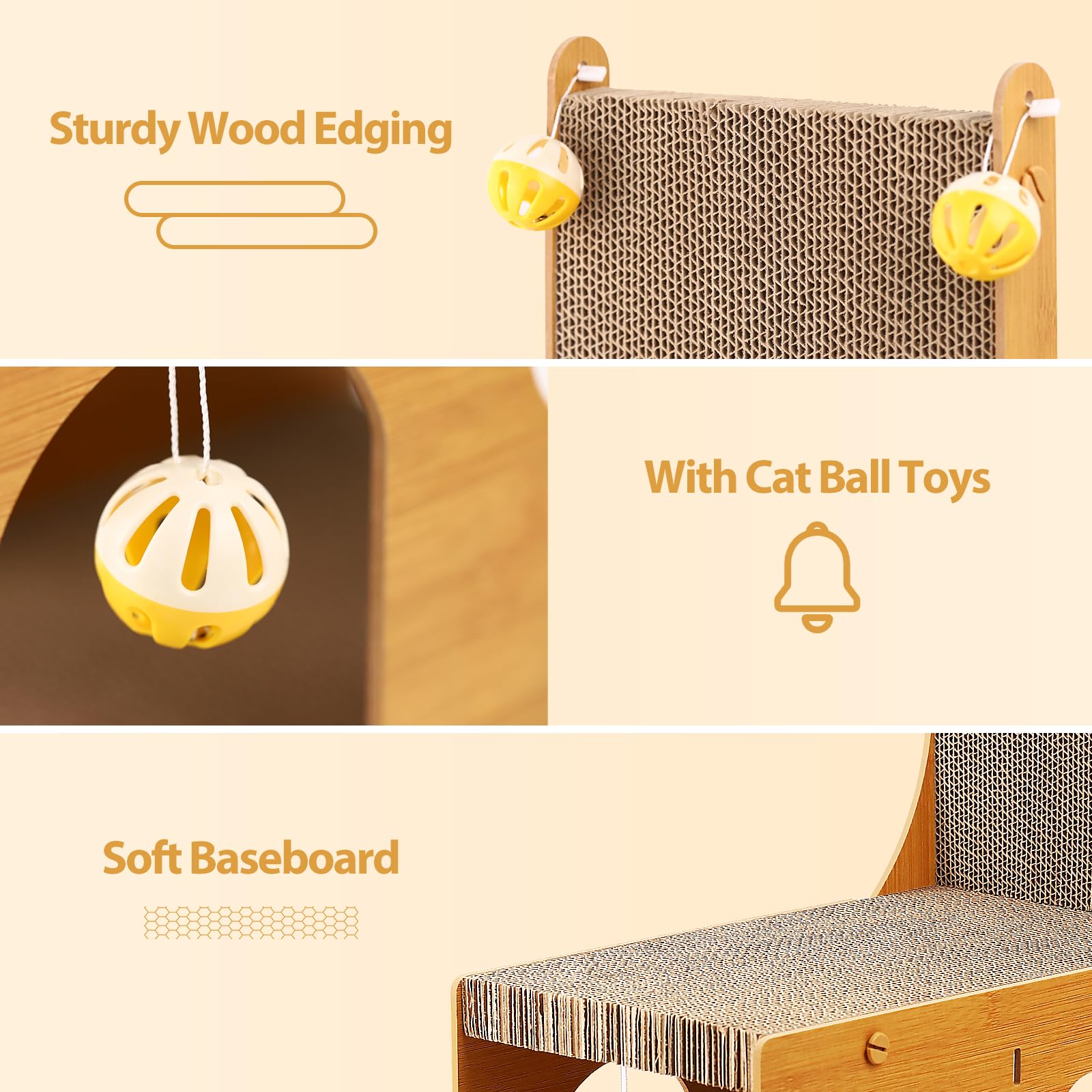 Cat Scratcher, Cat Scratching Board, L Shaped Vertical Cat Scratcher for Wall and Couch Protection, Cat Scratching Board with 4 Cat Ball Toys for Indoor Cats