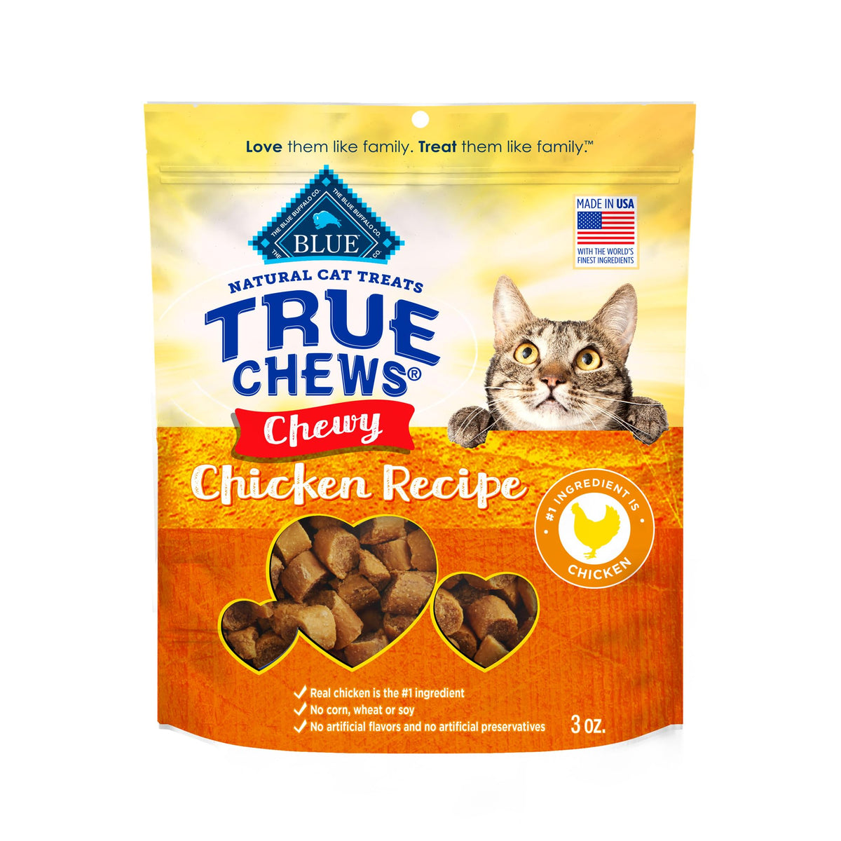 Blue Buffalo True Chews Natural Chewy Cat Treats, Made in the USA, Chicken Recipe, 3-oz. Resealable Bag