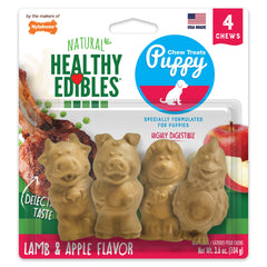 Nylabone Healthy Edibles Natural Puppy Chews Long Lasting Lamb & Apple Flavor Treats for Puppies, Small/Regular (4 Count)