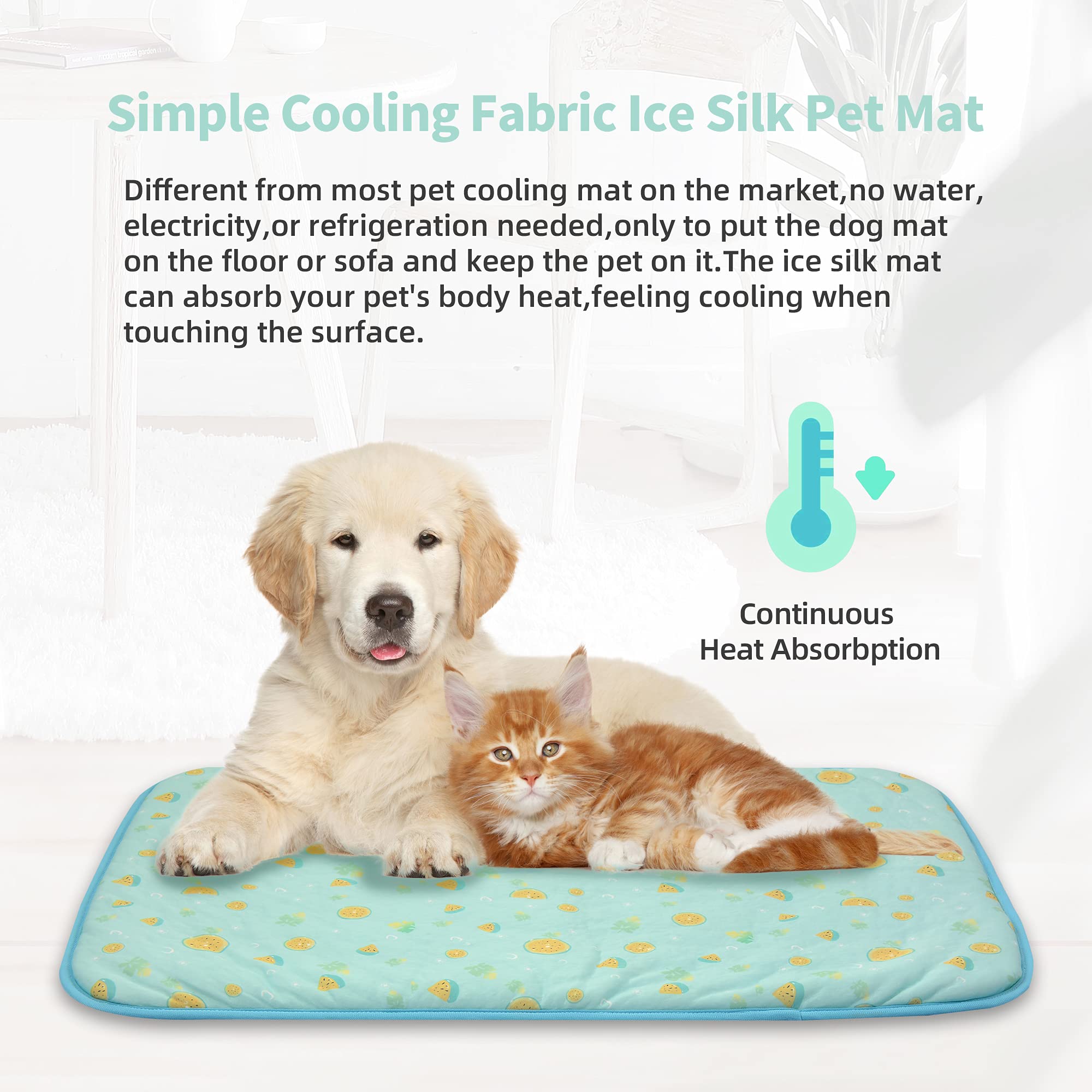 Pet Cooling Mat -20’’ X 16’’ Ice Silk Cooling Mat for Dogs & Cats Portable & Washable Pet Cooling Blanket, Car Seats, Beds for Summer (Green Fruit, Small)