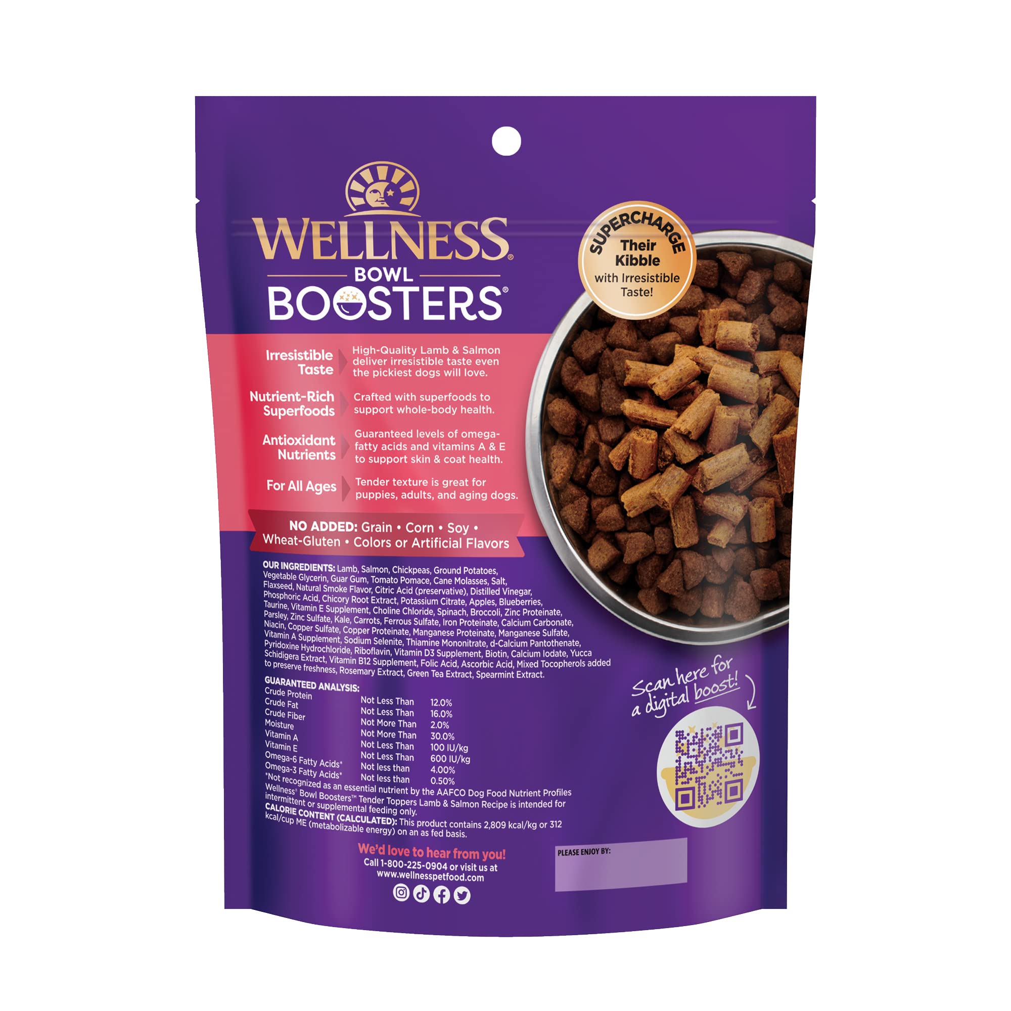 Wellness Tender Toppers (Previously CORE Bowl Boosters), Grain-Free Natural Dog Food Toppers or Mixers, Made with Real Meat (Lamb & Salmon, 8 oz Bag)