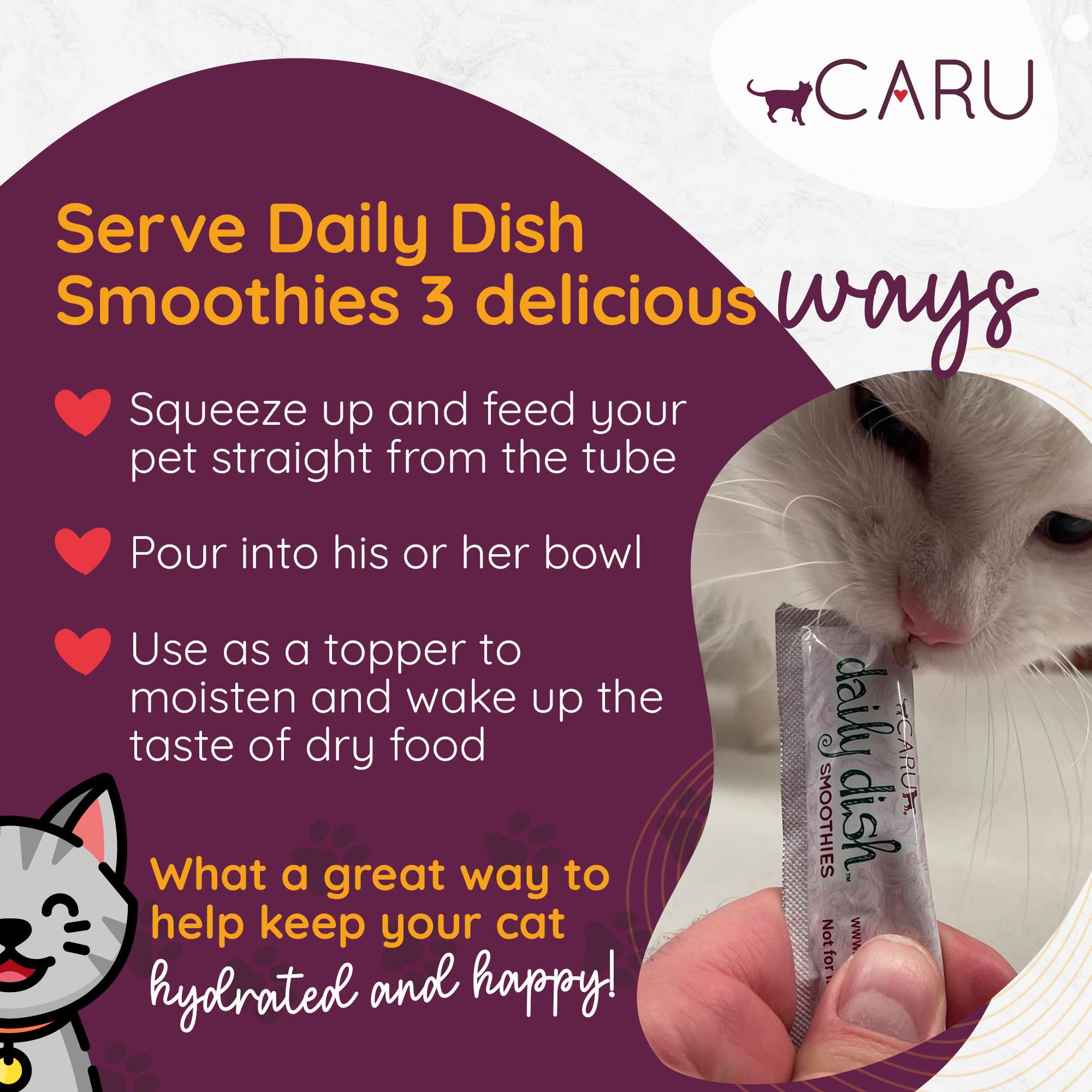 CARU - Daily Dish Smoothies - Lickable Chicken Cat Treat - 4 Pack, 5oz Tubes