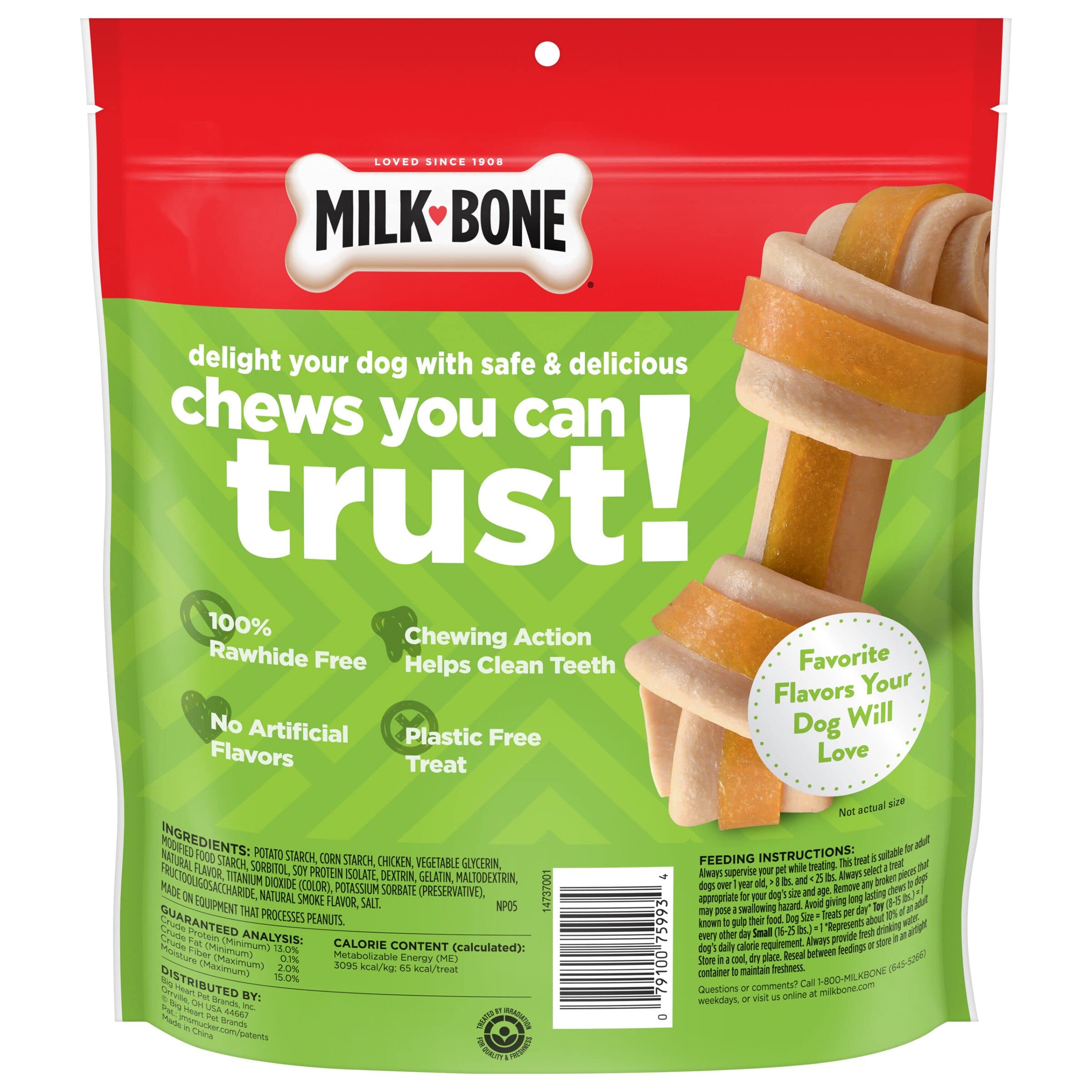 Milk-Bone Chews GnawBones Rawhide Free Dog Treats, Chicken, 30 Long Lasting Mini Knotted Bones