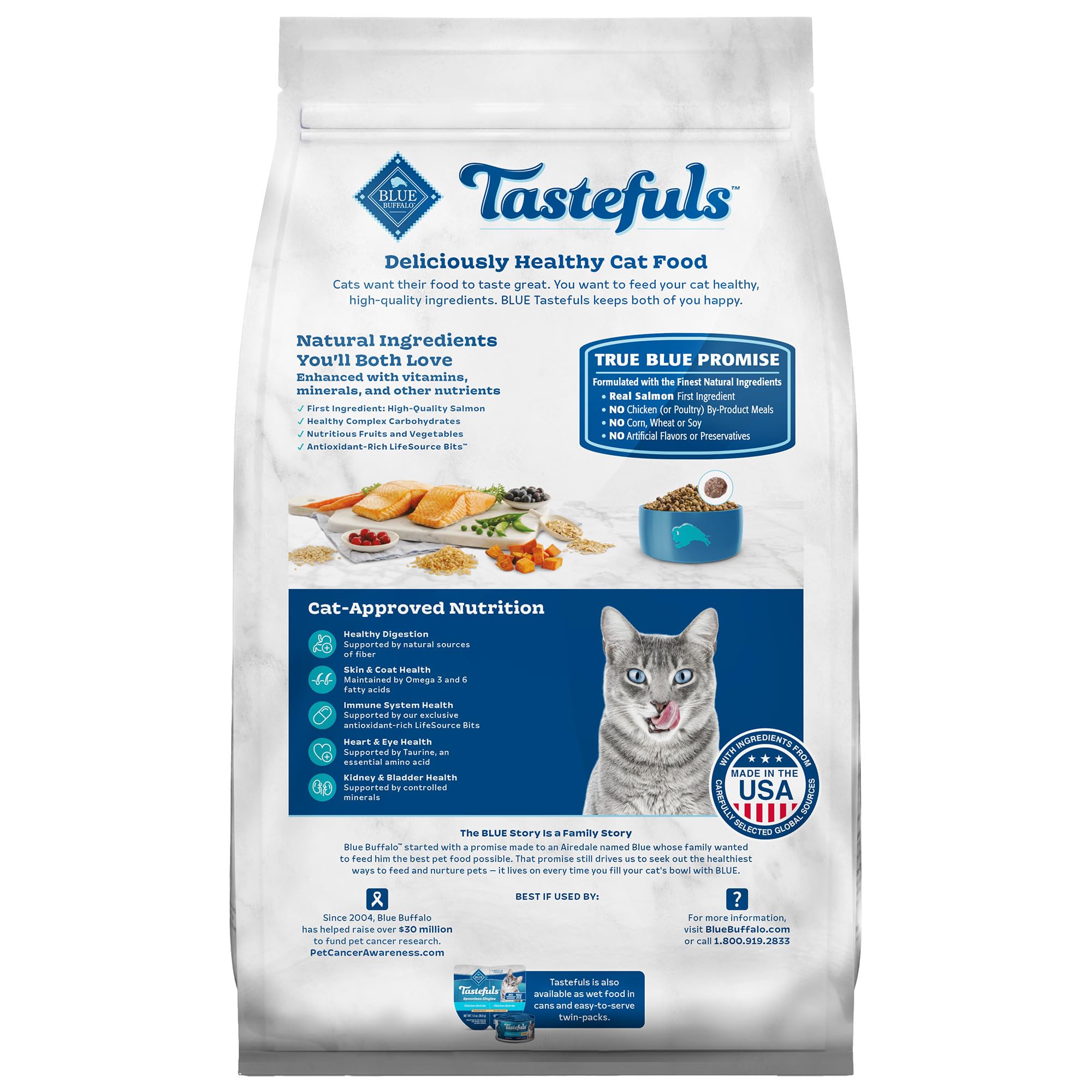 Blue Buffalo Tastefuls Natural Dry Food for Adult Indoor Cats, Salmon & Brown Rice Recipe, 3-lb. Bag