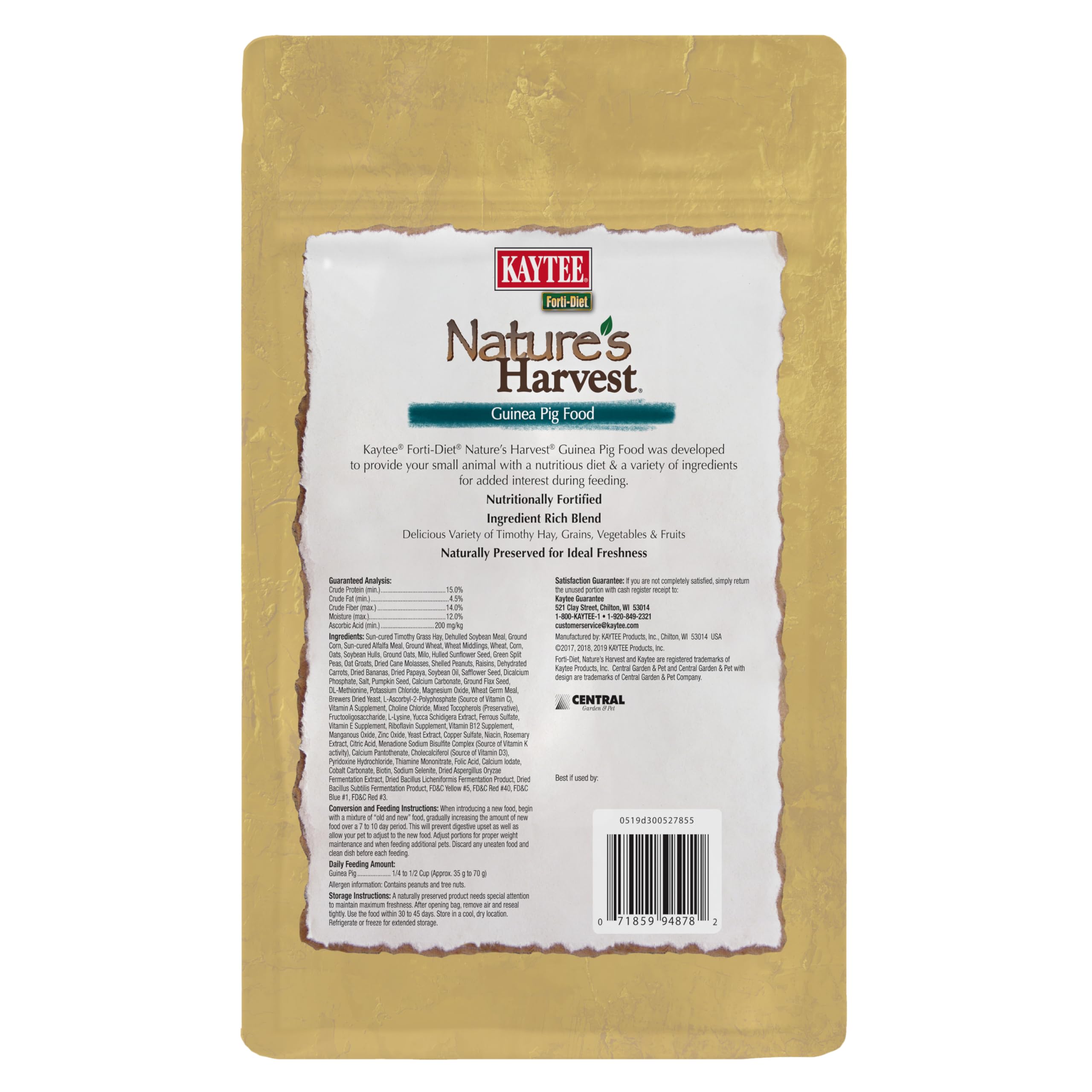 Kaytee Nature's Harvest Guinea Pig Food, 4 Pound