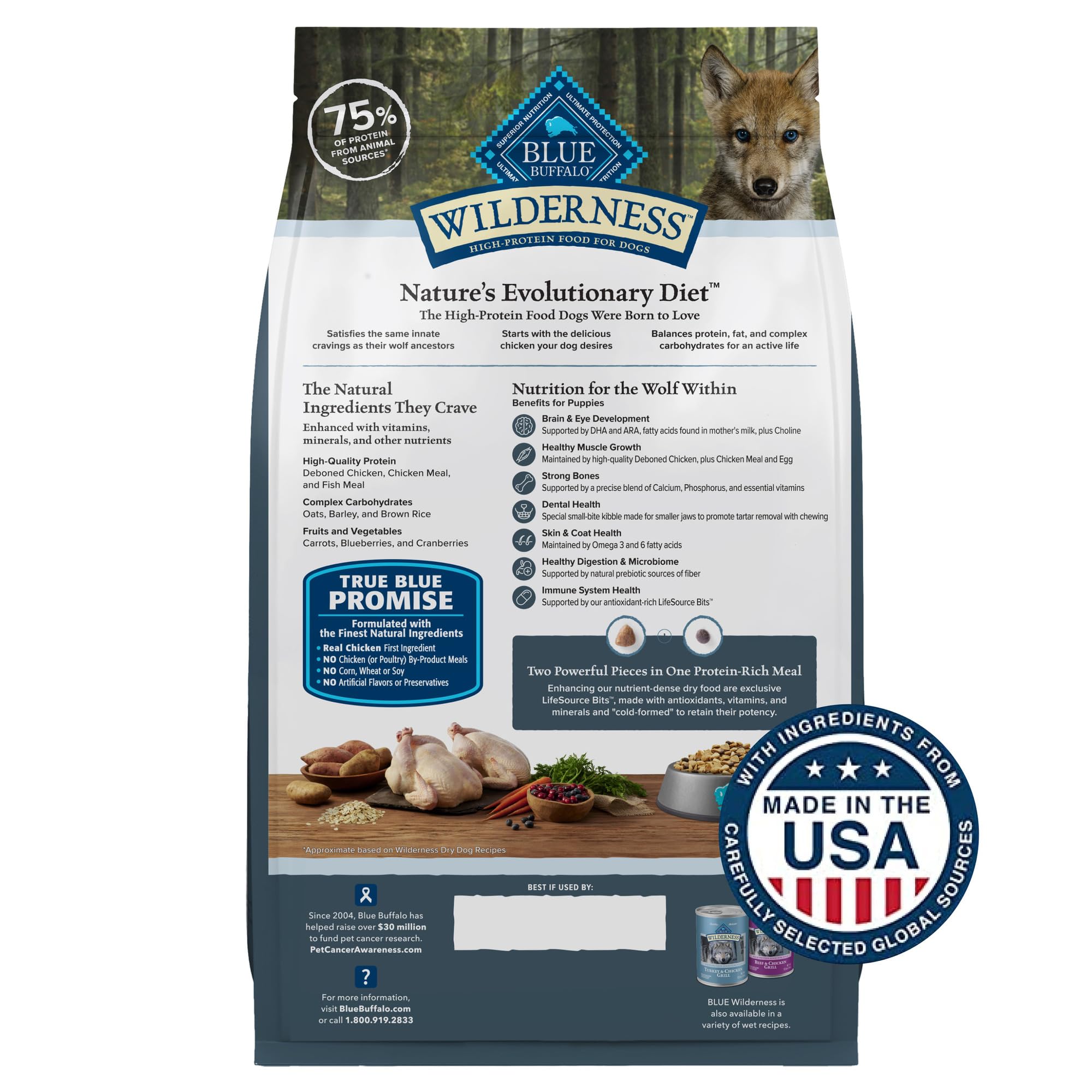 Blue Buffalo Wilderness High-Protein Natural Dry Food for Puppies, Chicken Recipe, 4.5-lb. Bag