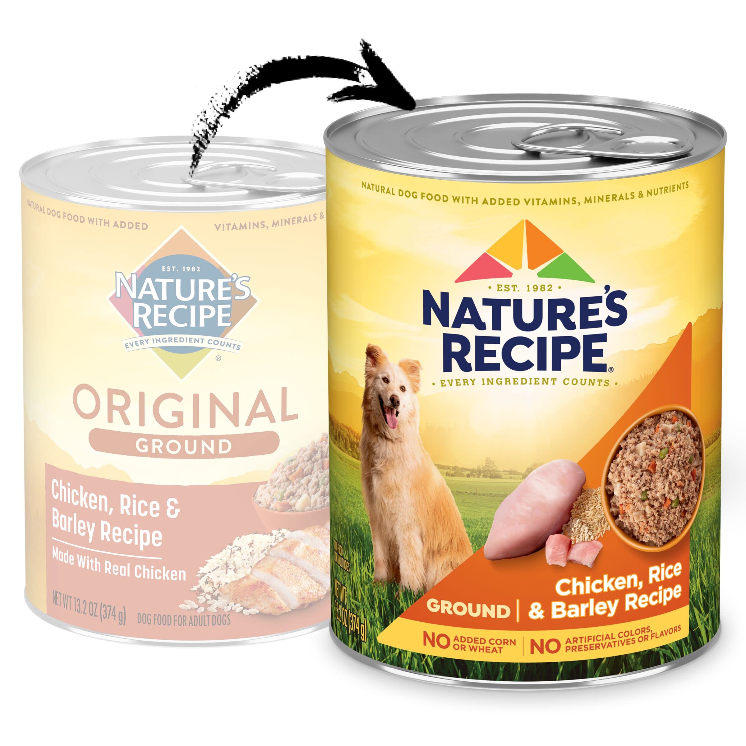 Nature's Recipe Wet Dog Food, Chicken, Rice & Barley Recipe Ground Formula, 13.2 Ounce Can (Pack of 12)