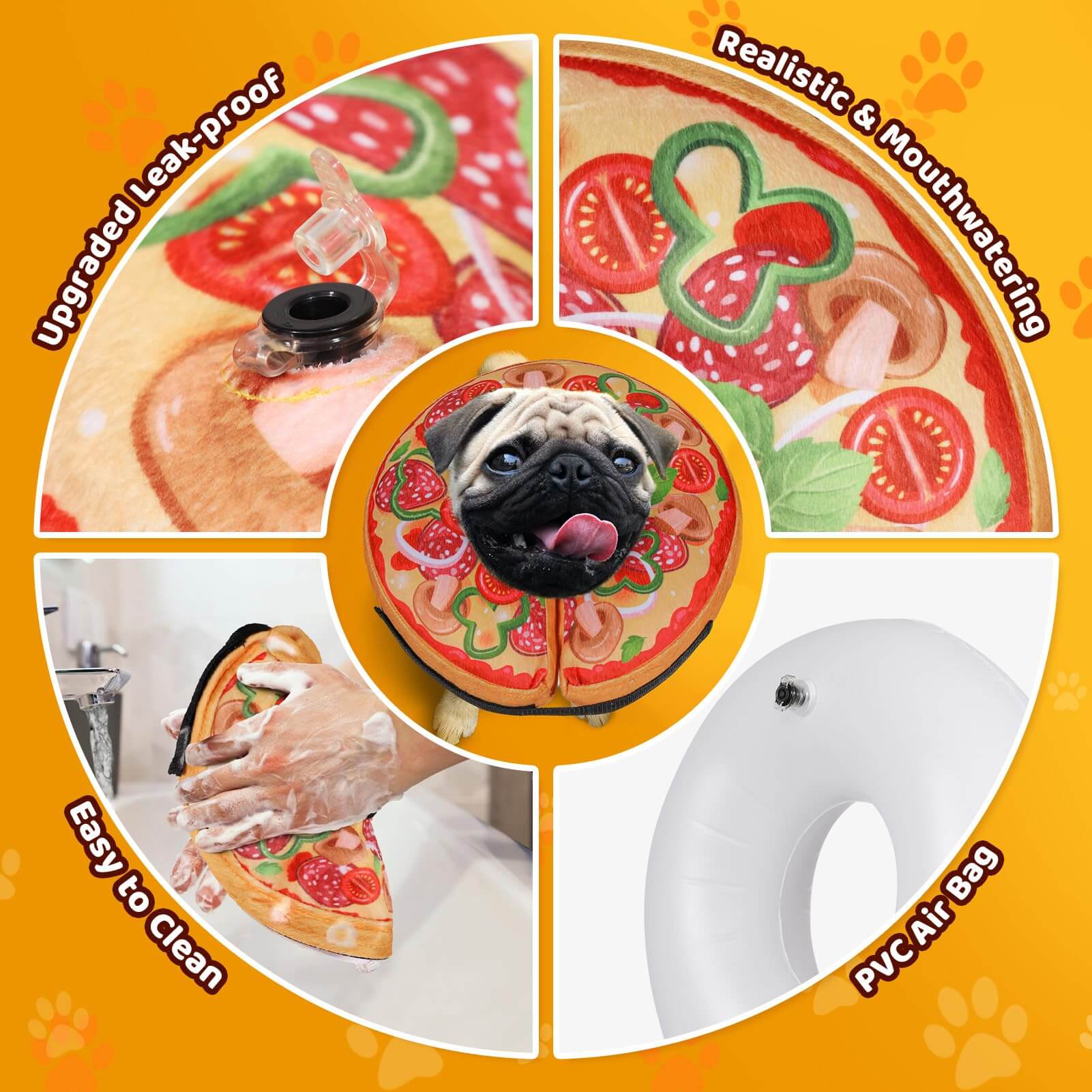 Grand Line Pizza Inflatable Collar for Dog and Cat, Soft Protective Recovery Cone After Surgery, Blow up Pet Donut Collar Cone, E-Collar Alternative Does not Block Vision (Cartoon, Small)