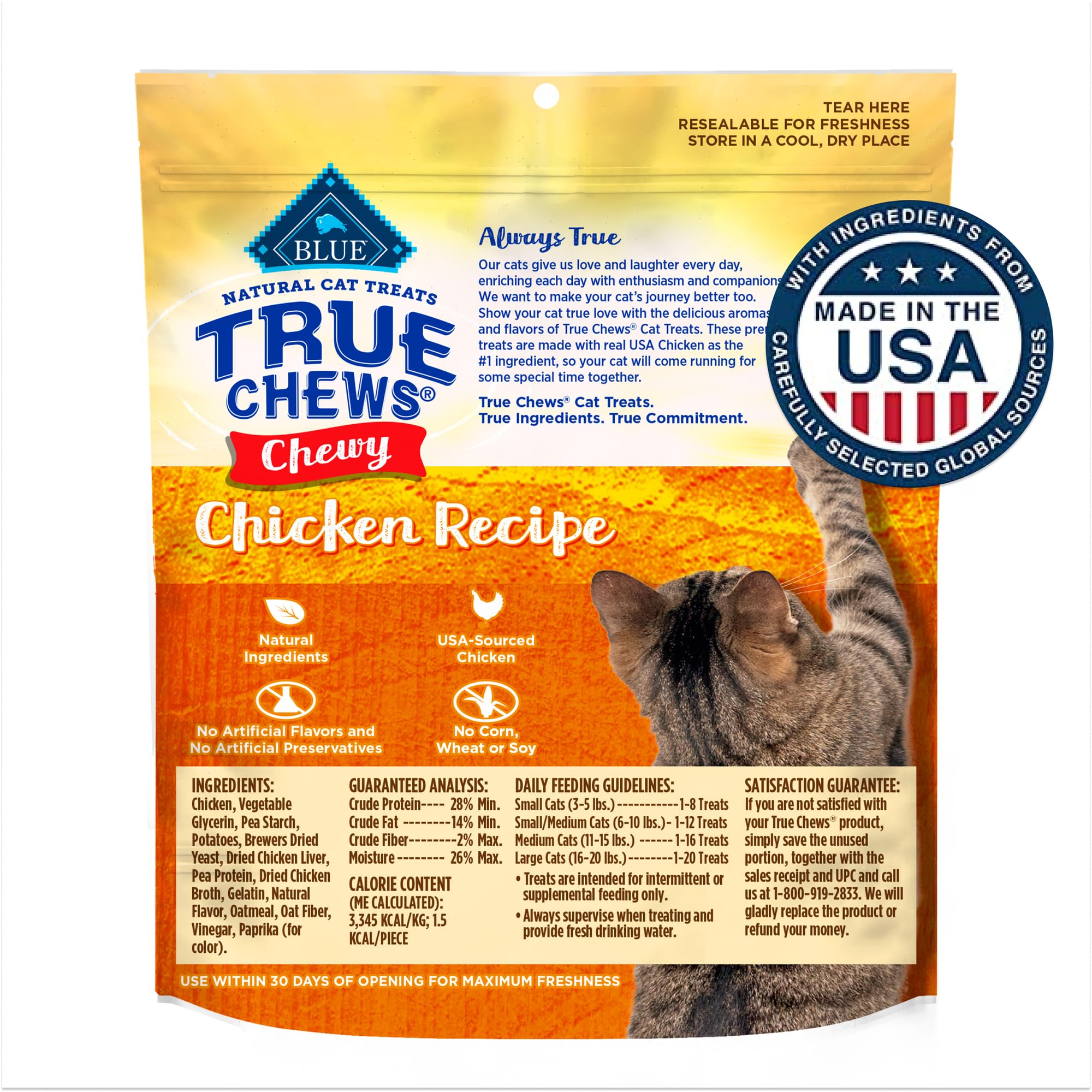 Blue Buffalo True Chews Natural Chewy Cat Treats, Made in the USA, Chicken Recipe, 3-oz. Resealable Bag