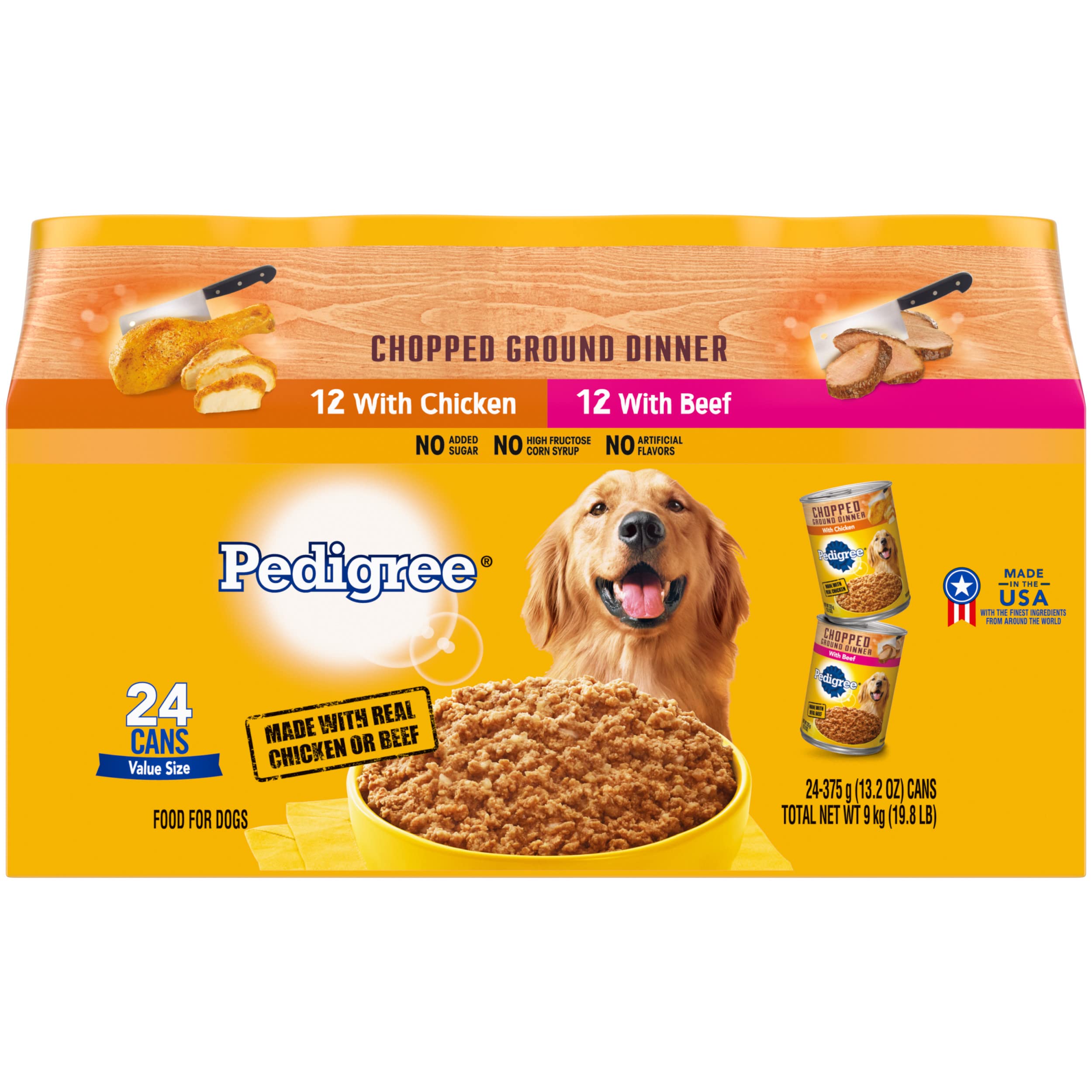 PEDIGREE CHOPPED GROUND DINNER Adult Canned Soft Wet Dog Food Variety Pack, with Chicken and Beef, 13.2 oz. Cans 24 Pack