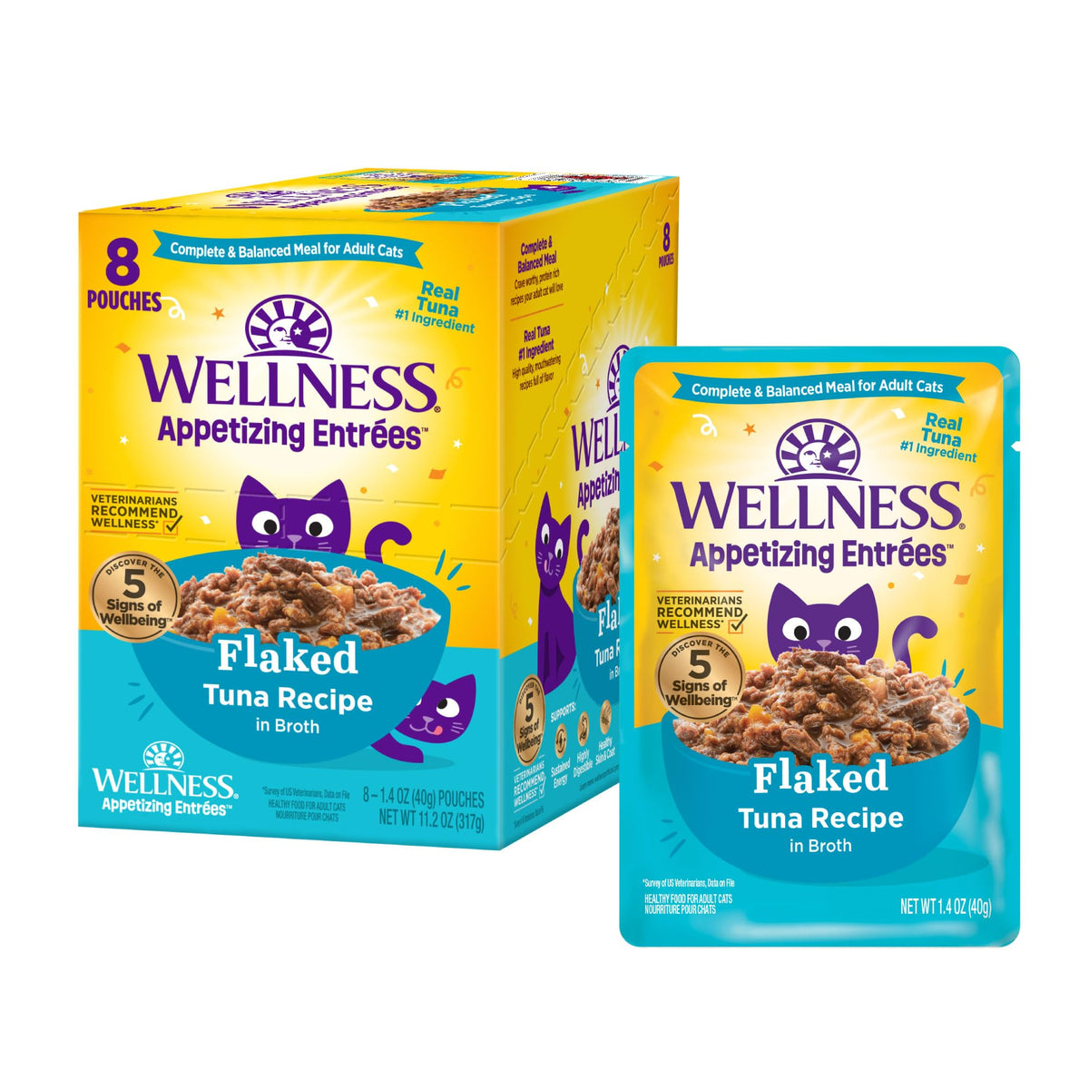 Wellness® Appetizing Entrées™ Flaked Tuna Recipe in Broth Natural Wet Cat Food, 1.4 oz Pouch (Pack of 8