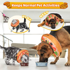 Grand Line Pizza Inflatable Collar for Dog and Cat, Soft Protective Recovery Cone After Surgery, Blow up Pet Donut Collar Cone, E-Collar Alternative Does not Block Vision (Cartoon, Small)