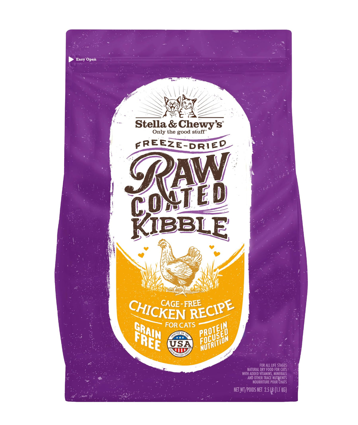 Stella & Chewy's Raw Coated Premium Kibble Cat Food – Grain Free, Protein Rich Meals – Cage-Free Chicken Recipe – 2.5 lb. Bag